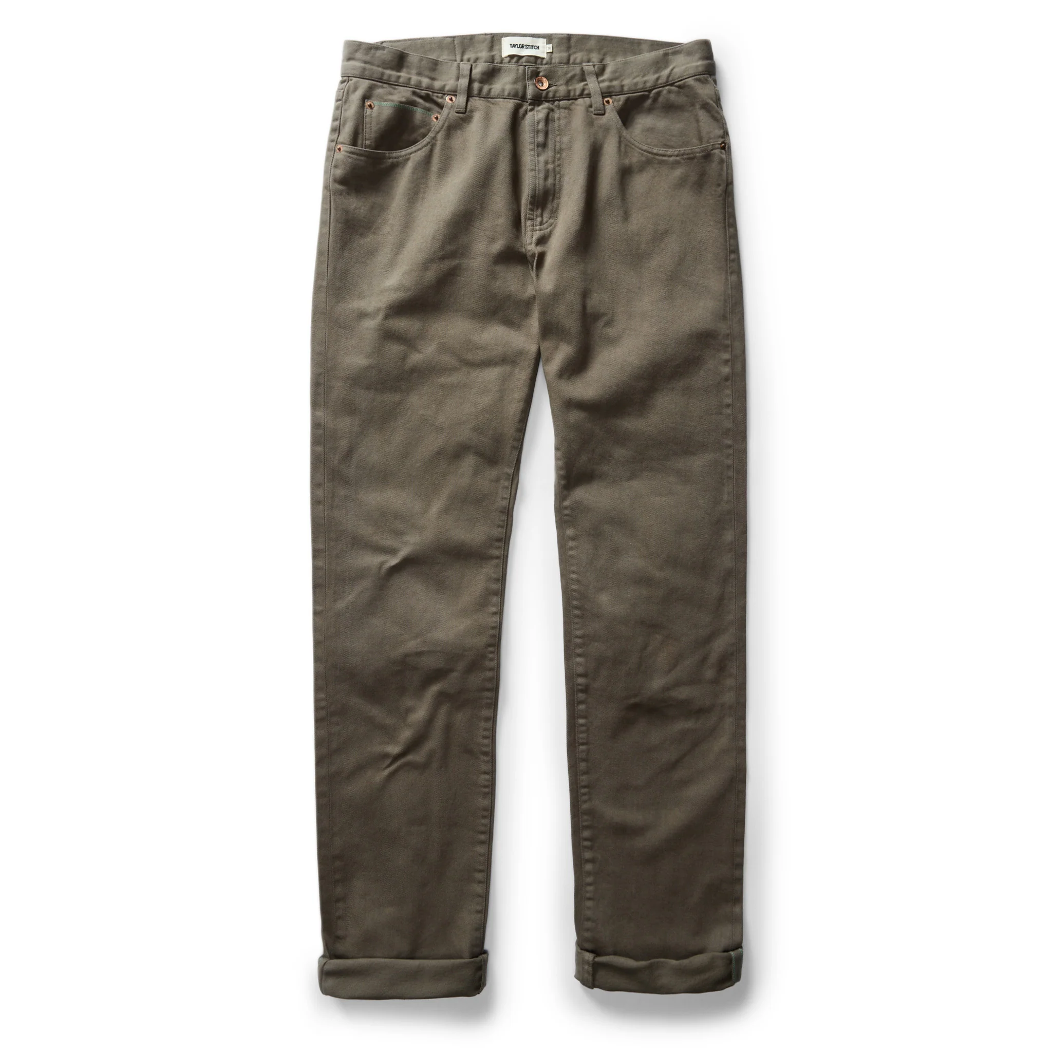 The Slim All Day Pant in Fatigue Olive Selvage Denim - Image 6