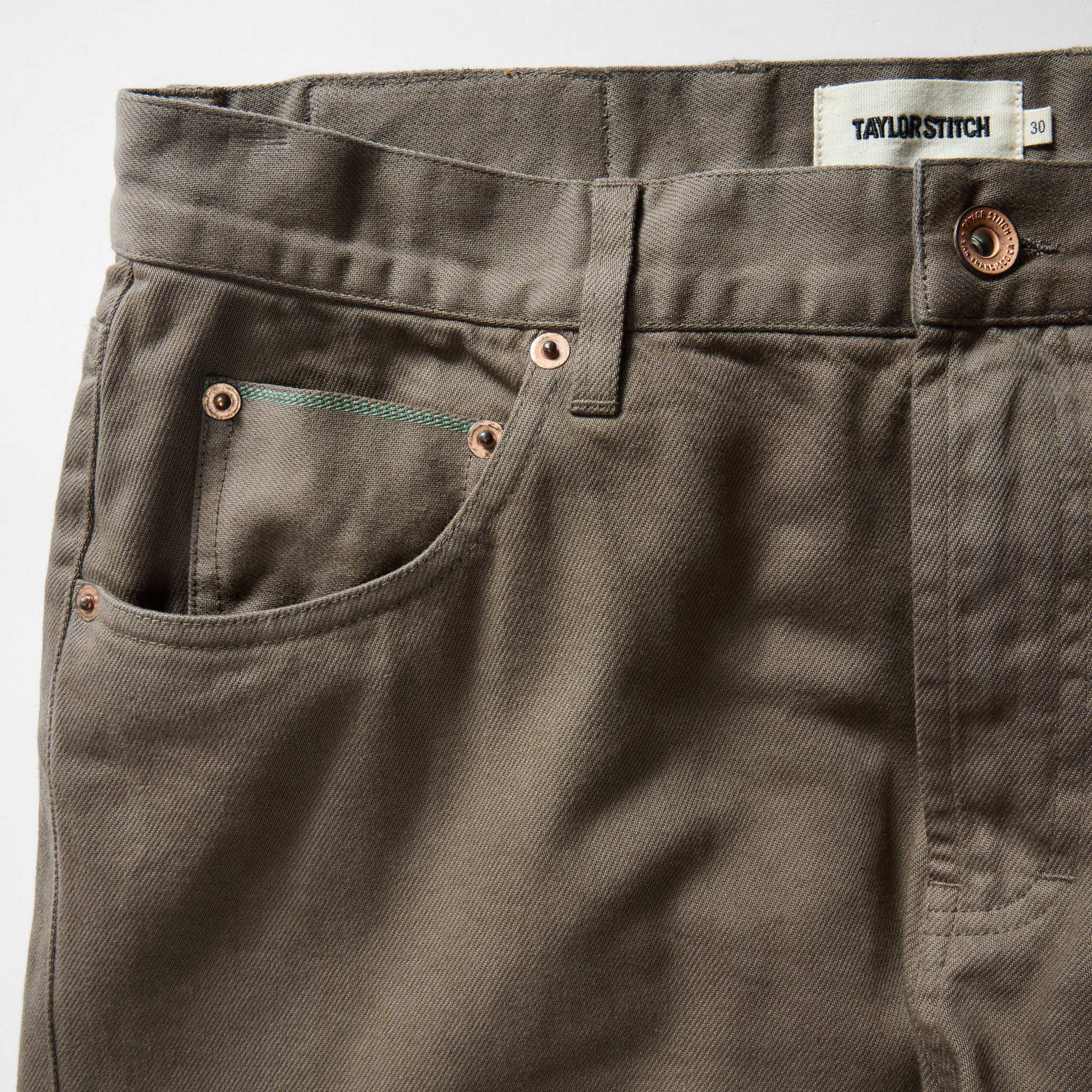 The Slim All Day Pant in Fatigue Olive Selvage Denim - Image 8