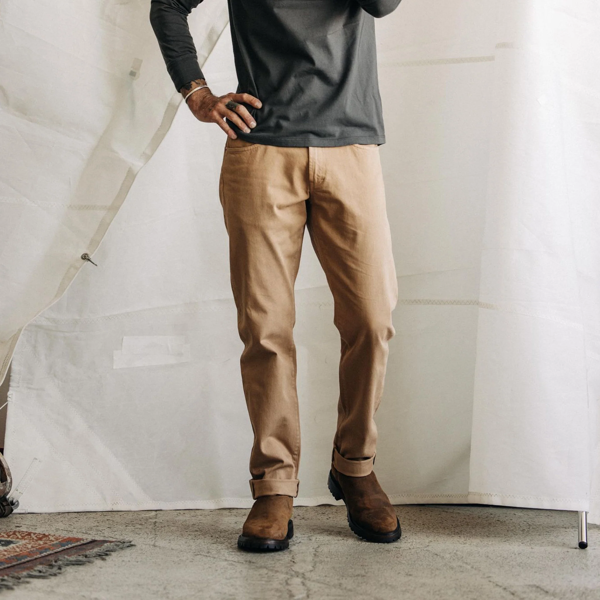 The Slim All Day Pant in Tobacco Selvage Denim - Image 2