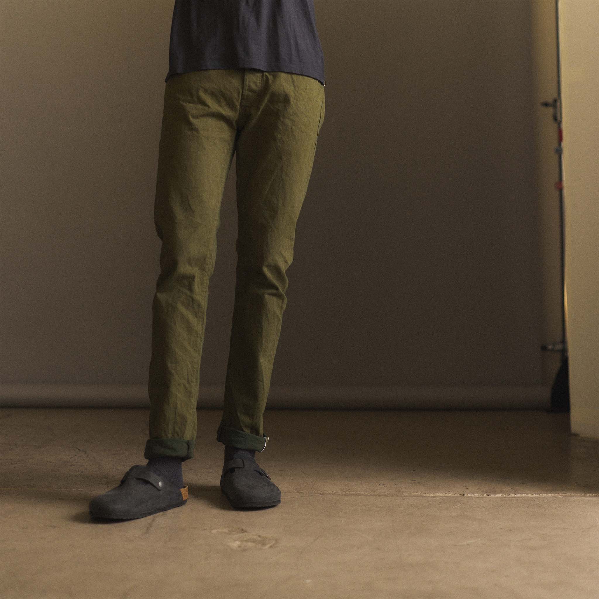 The Slim Jean in Olive Nihon Menpu Selvage - Image 2