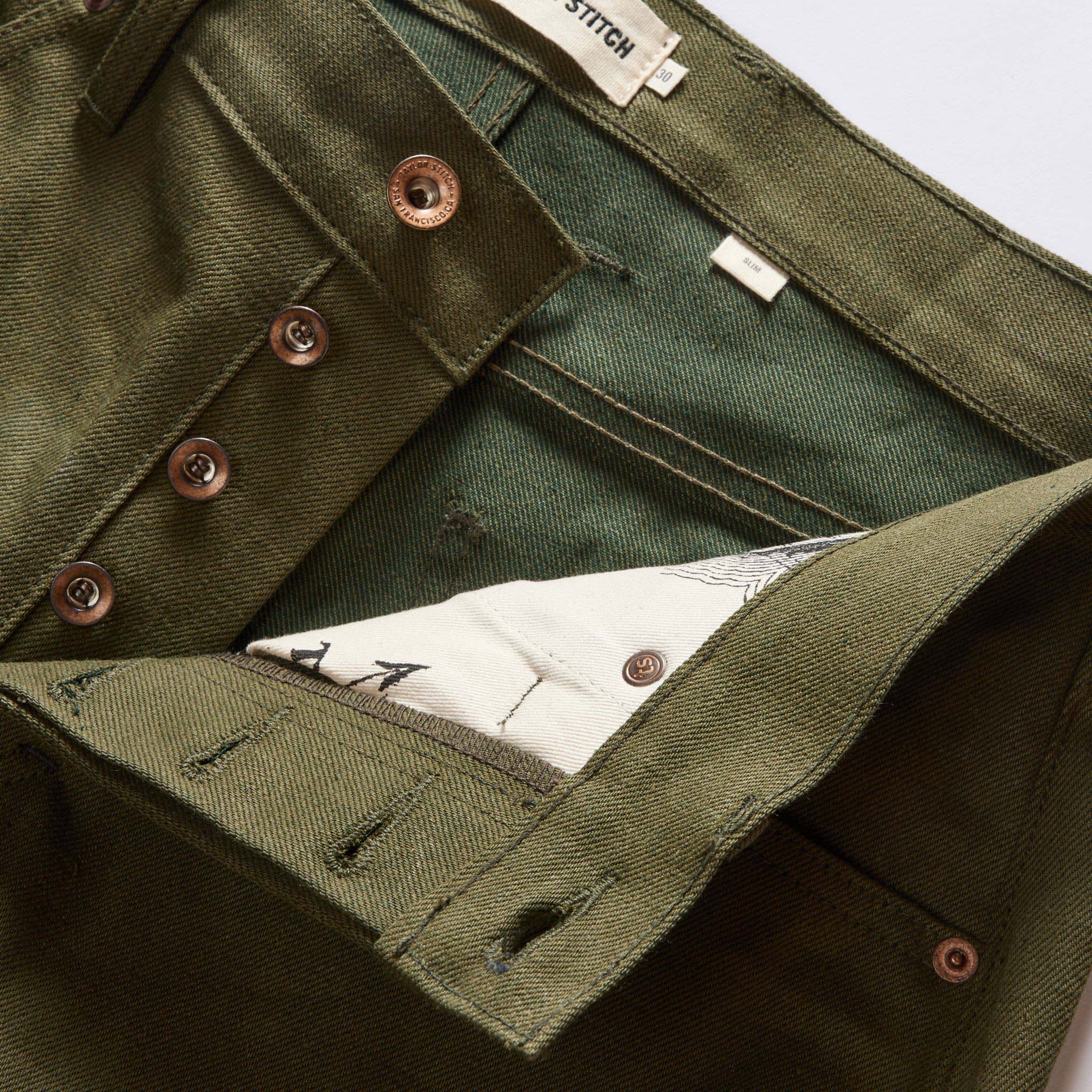 The Slim Jean in Olive Nihon Menpu Selvage - Image 9