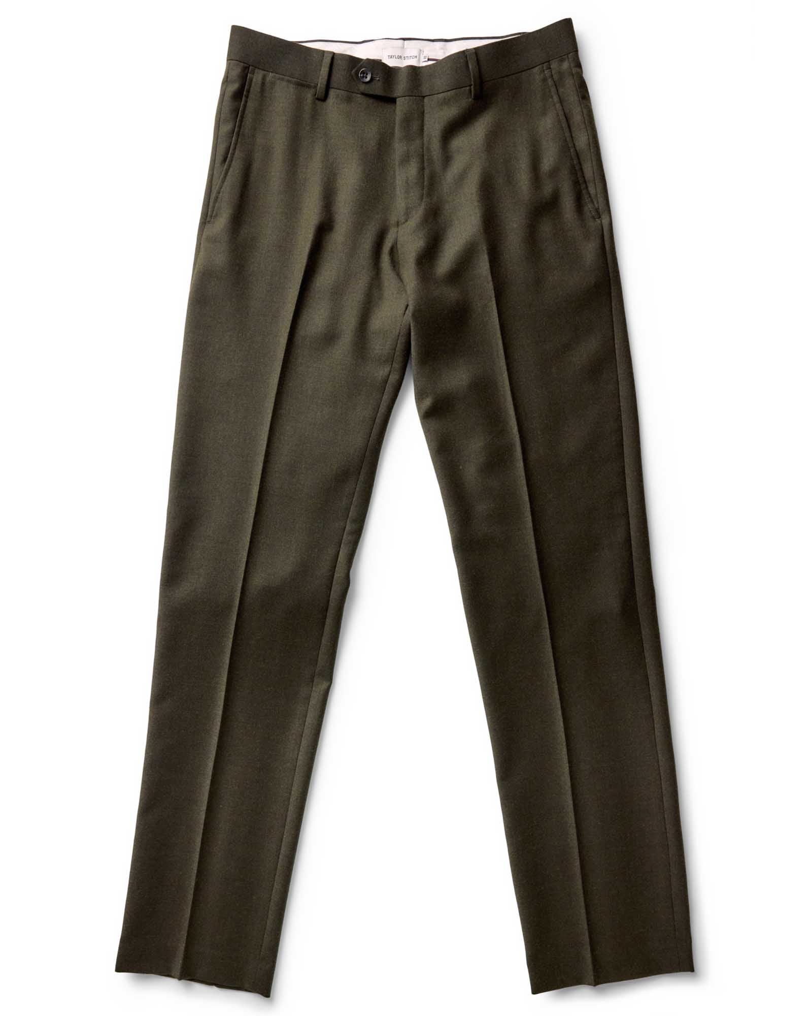 The Stevens Trouser in Black Olive Wool Flannel - Image 10