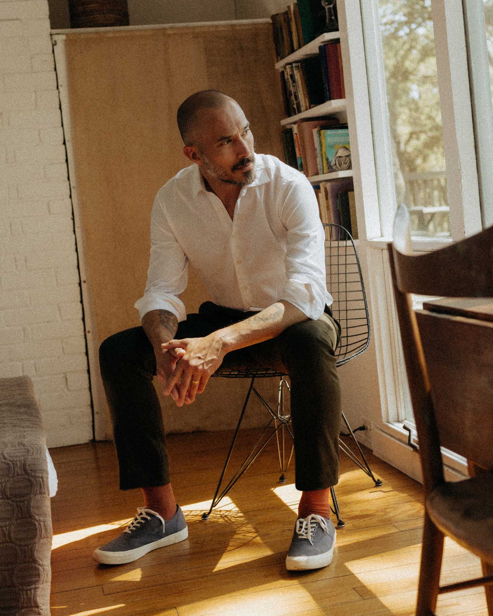 The Stevens Trouser in Black Olive Wool Flannel - Image 2