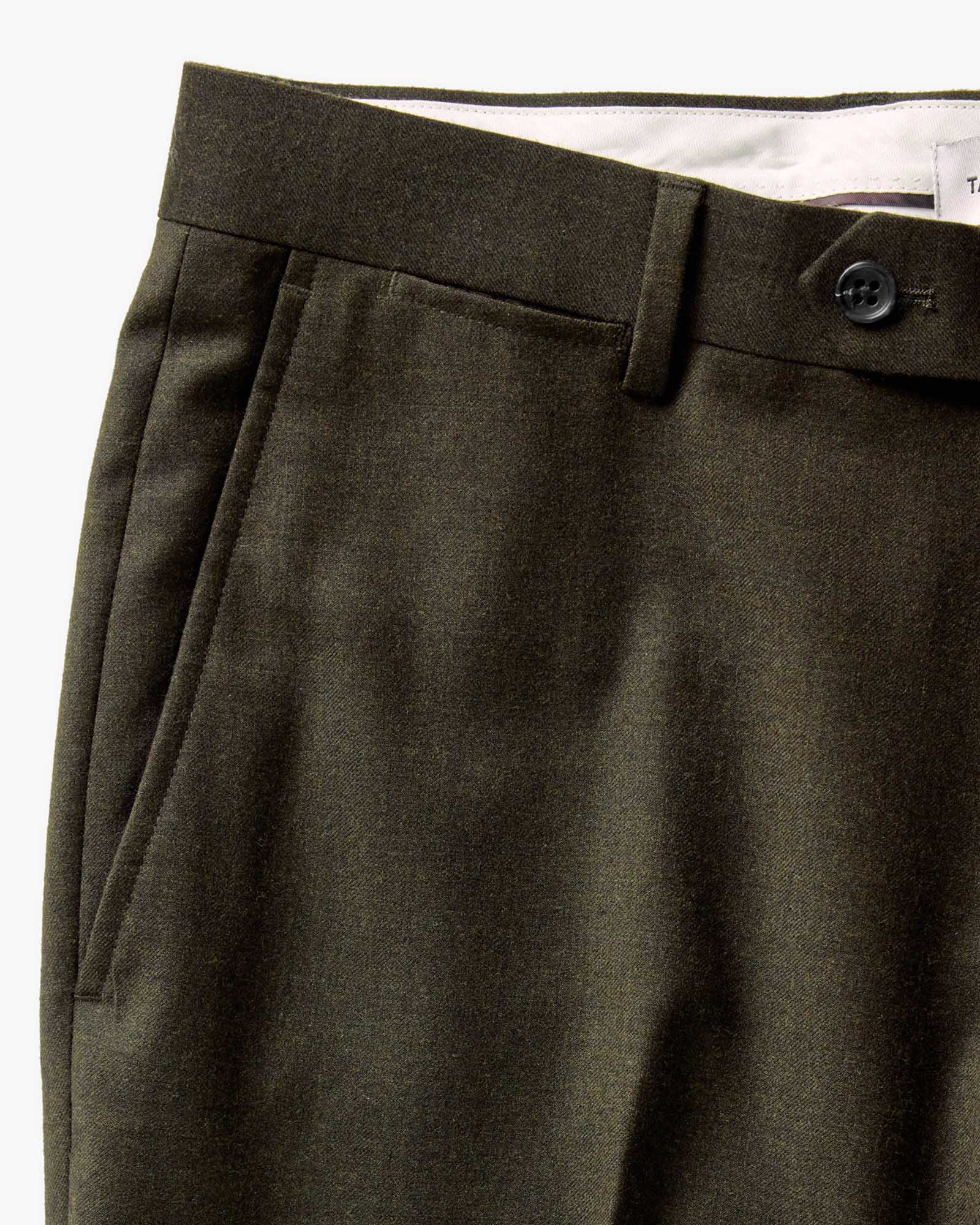 The Stevens Trouser in Black Olive Wool Flannel - Image 6