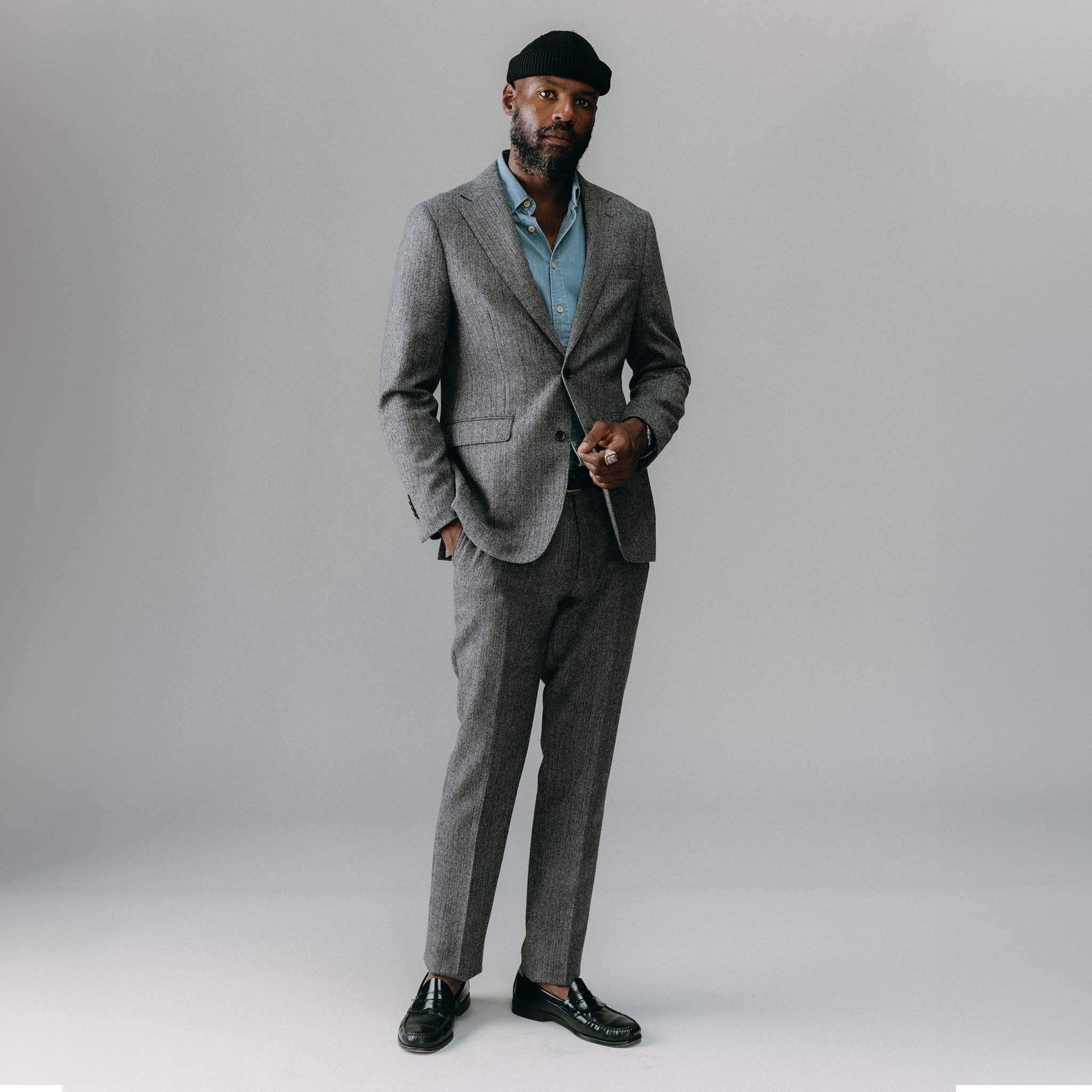 The Stevens Trouser in Slate Herringbone Wool - Image 2