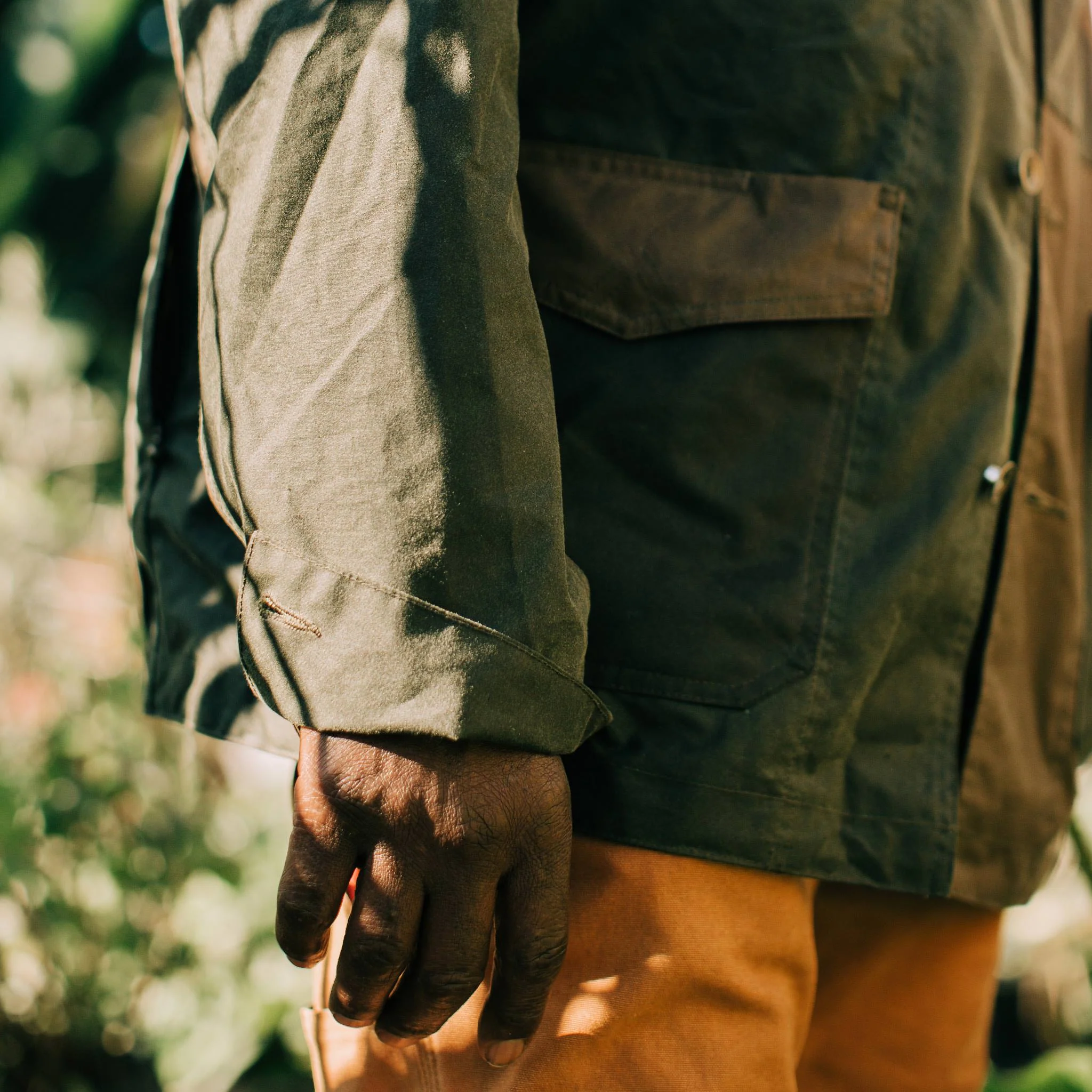 The Task Jacket in Waxed Khaki and Olive Patchwork - Image 4
