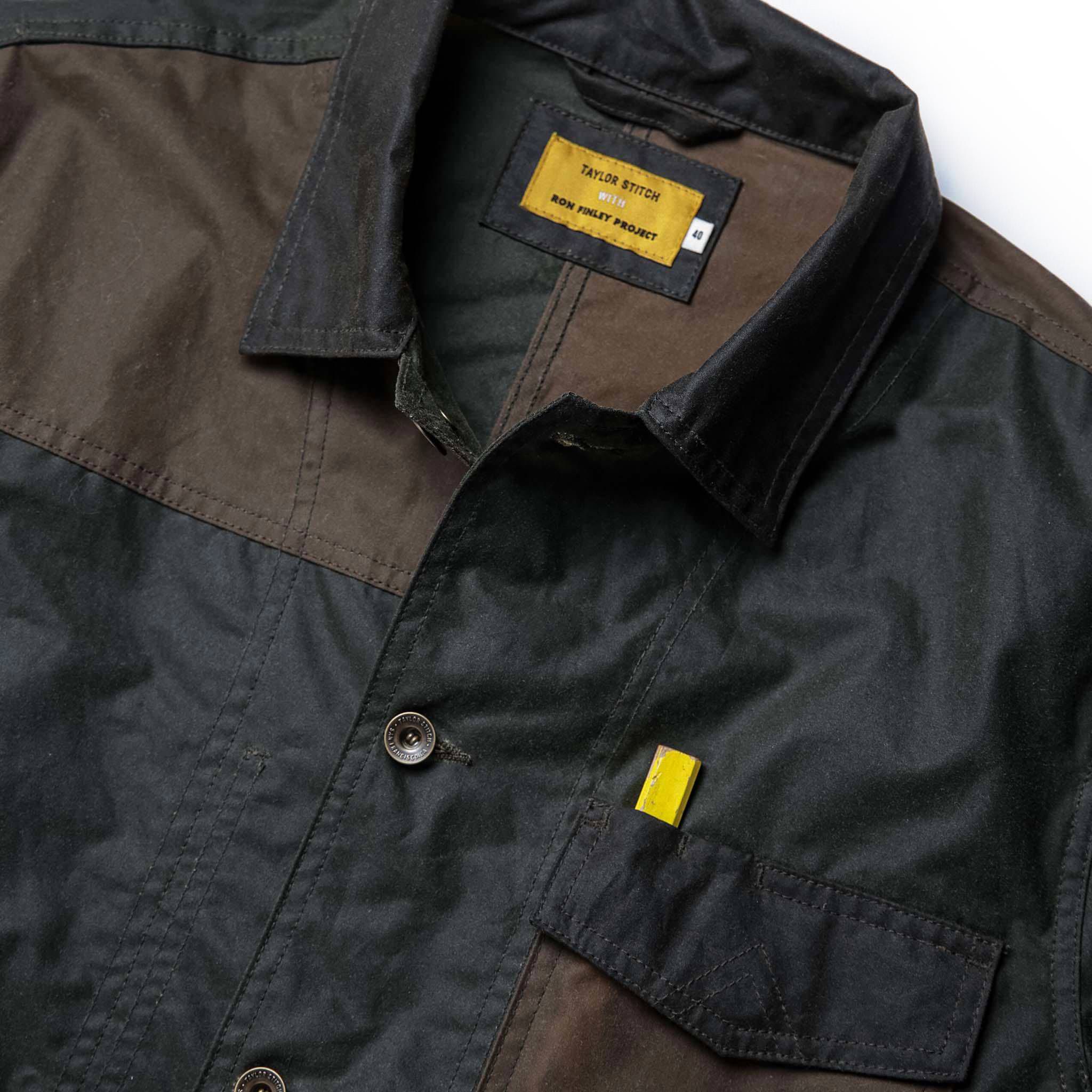 The Task Jacket in Waxed Khaki and Olive Patchwork - Image 6