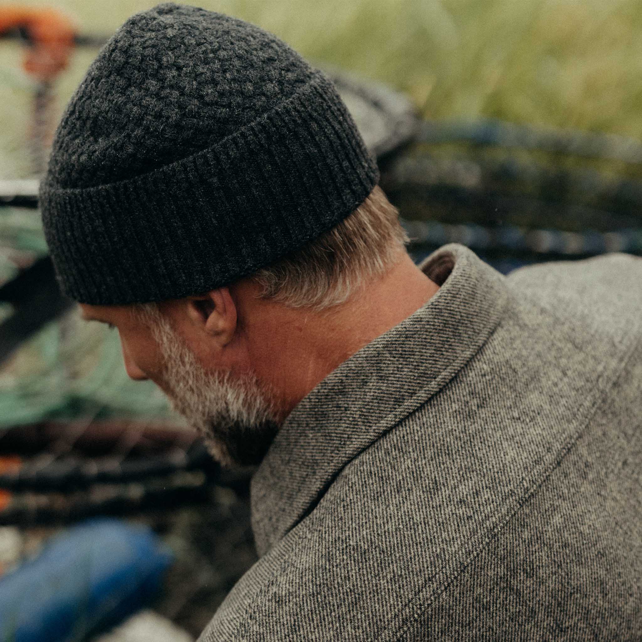 The Textured Knit Beanie in Heather Coal Merino - Image 3