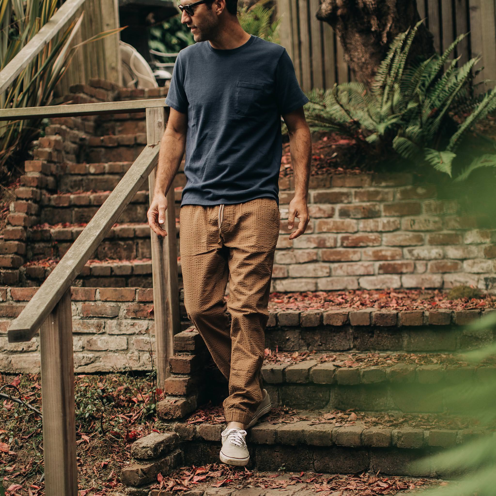 The Après Pant in British Khaki Seersucker - Image 2
