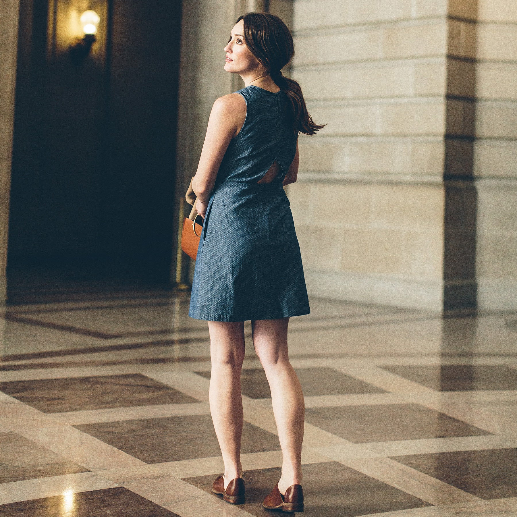 The Audrey Dress in Indigo Jacquard - Image 4