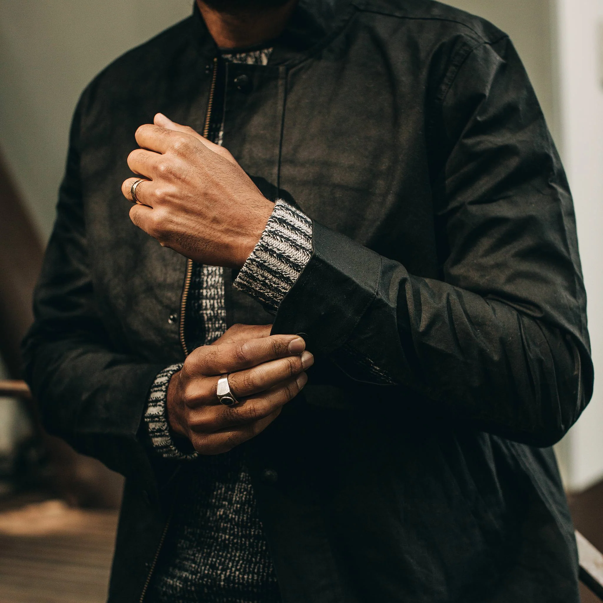 The Bomber Jacket in Black Dry Wax - Image 5