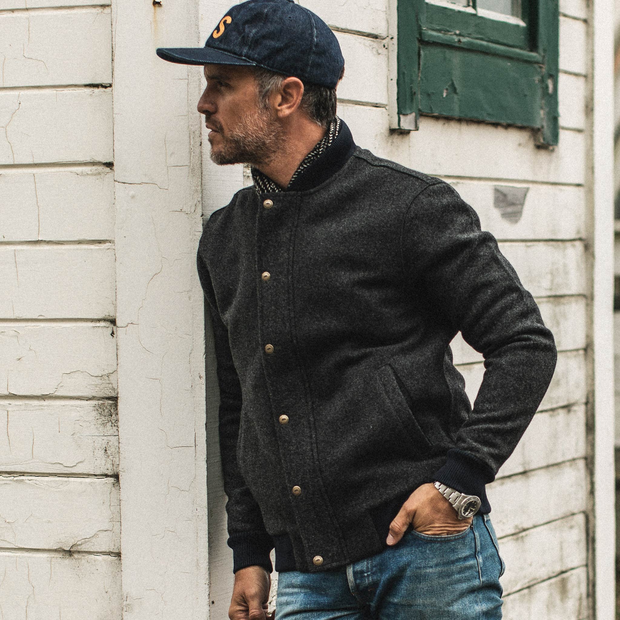 The Bomber Jacket in Charcoal Wool - Image 4