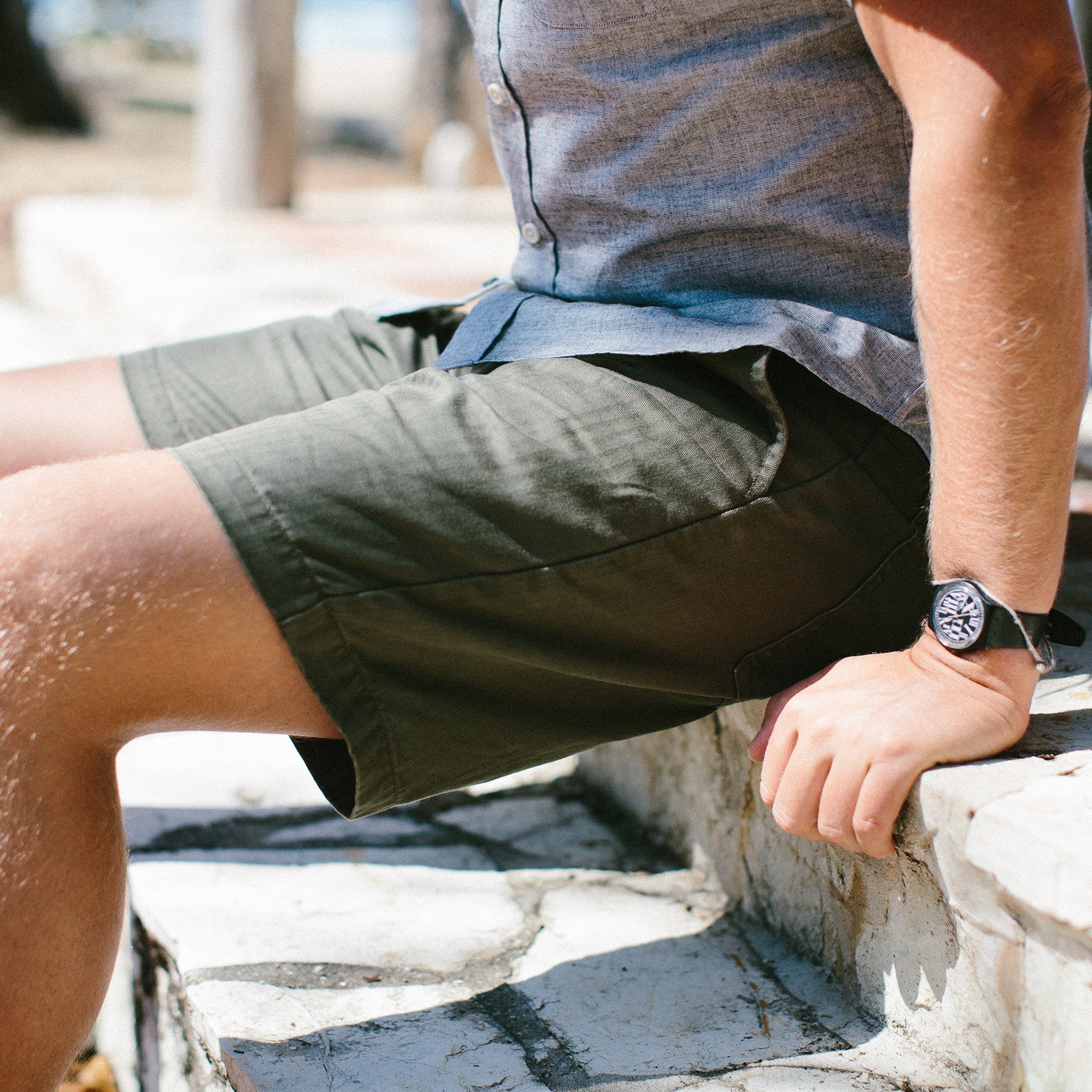 The Camp Short in Washed Olive Drab Herringbone - Image 4