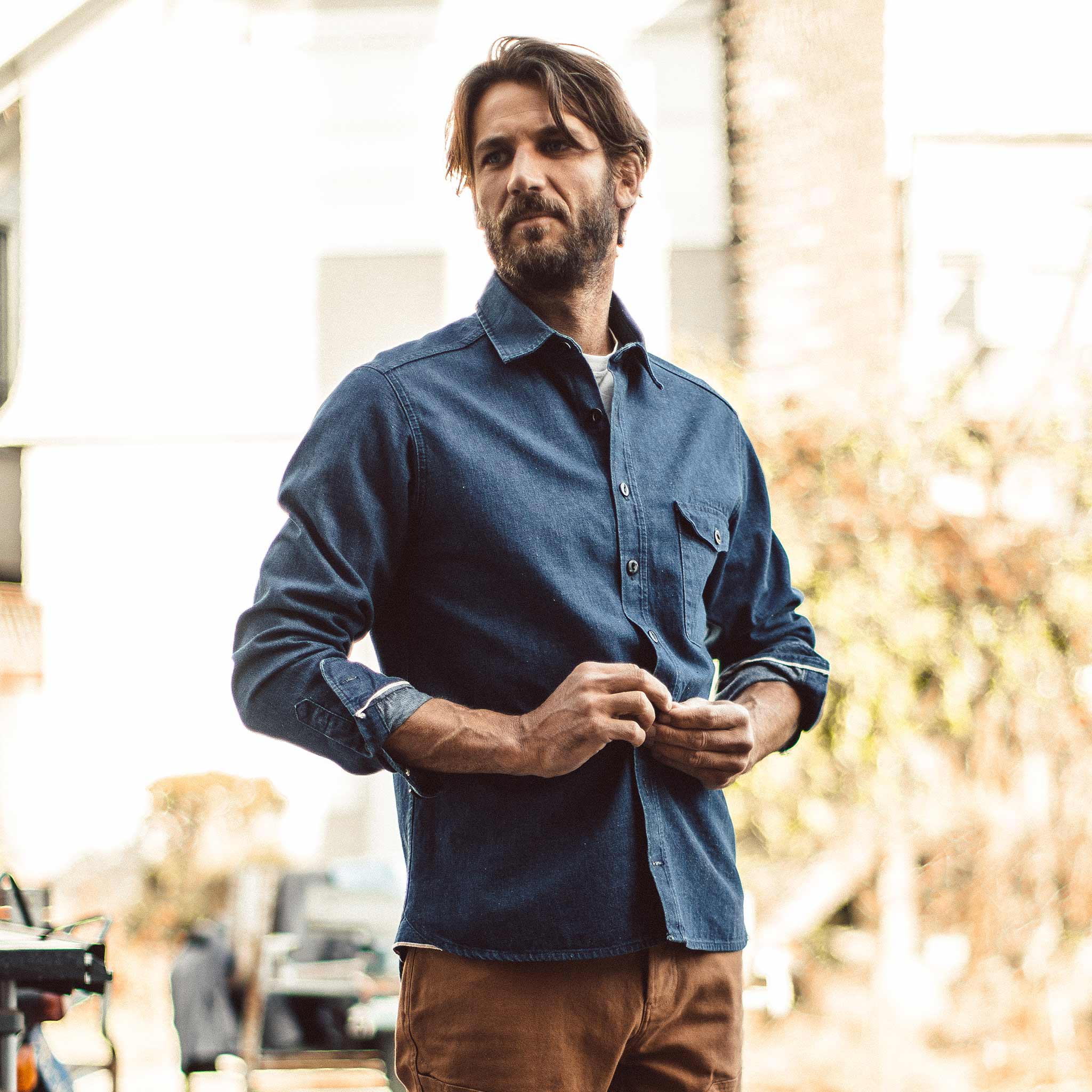 The Cash Shirt in Washed Selvage Denim - Image 5