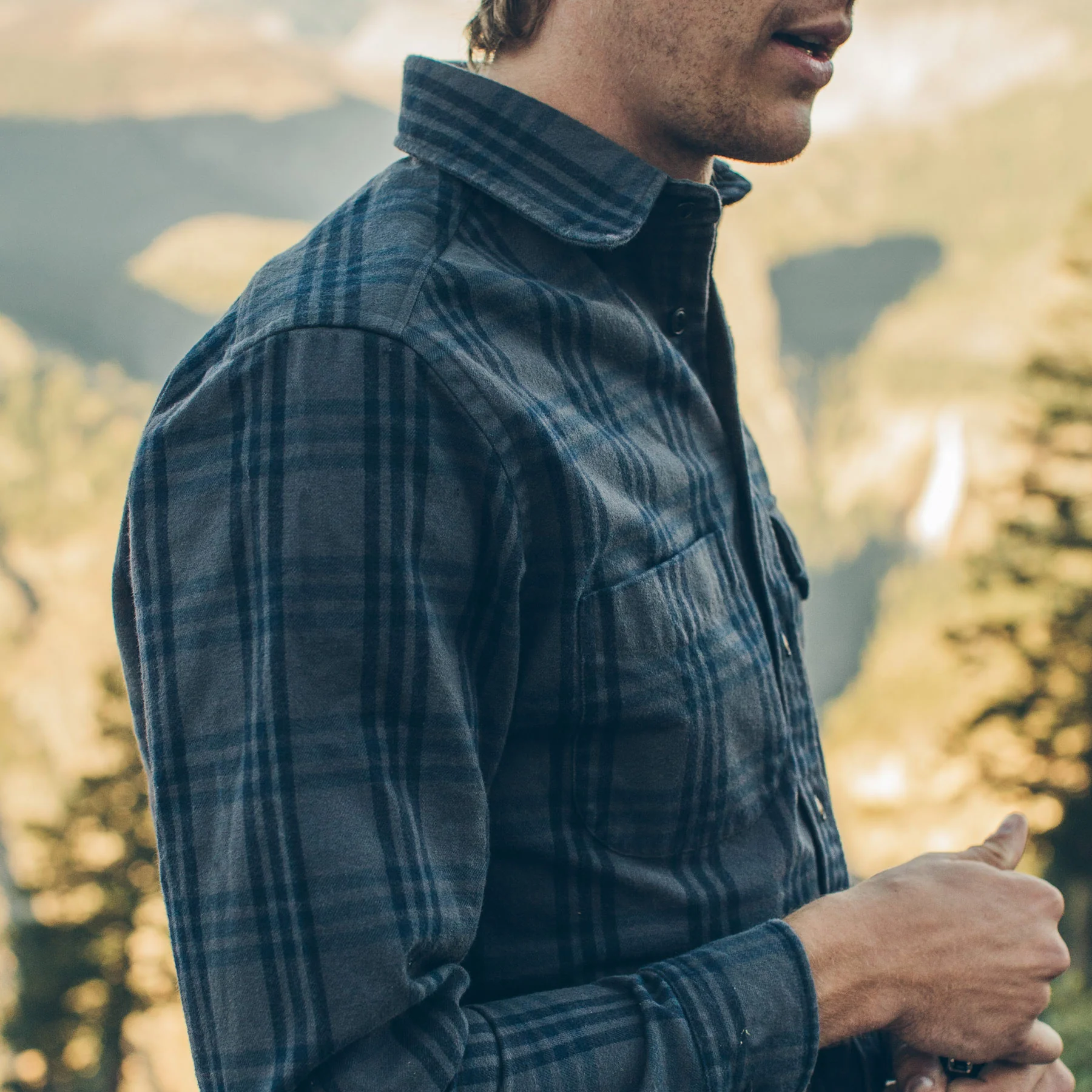 The Crater Shirt in Charcoal & Navy Plaid - Image 6