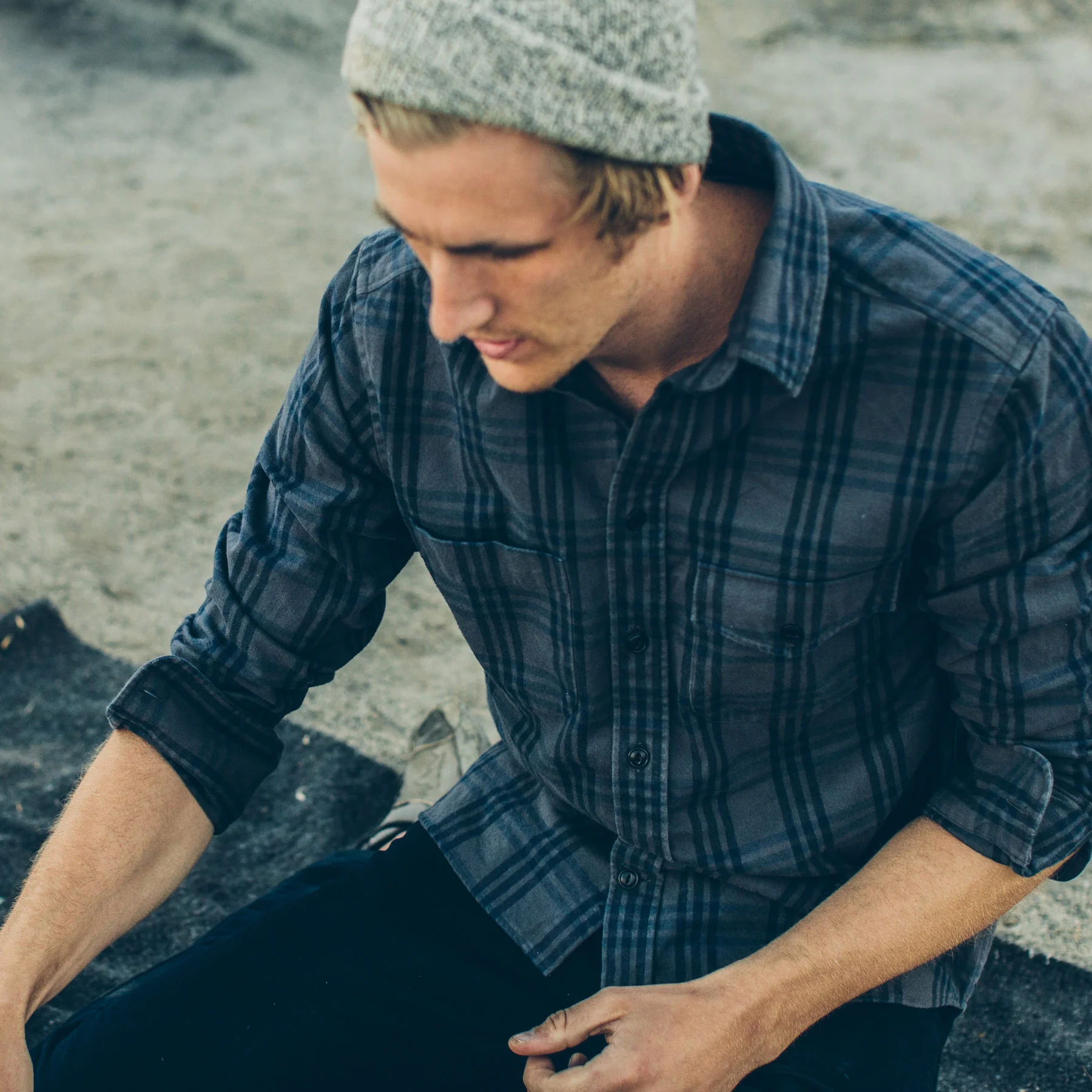 The Crater Shirt in Charcoal & Navy Plaid - Image 7