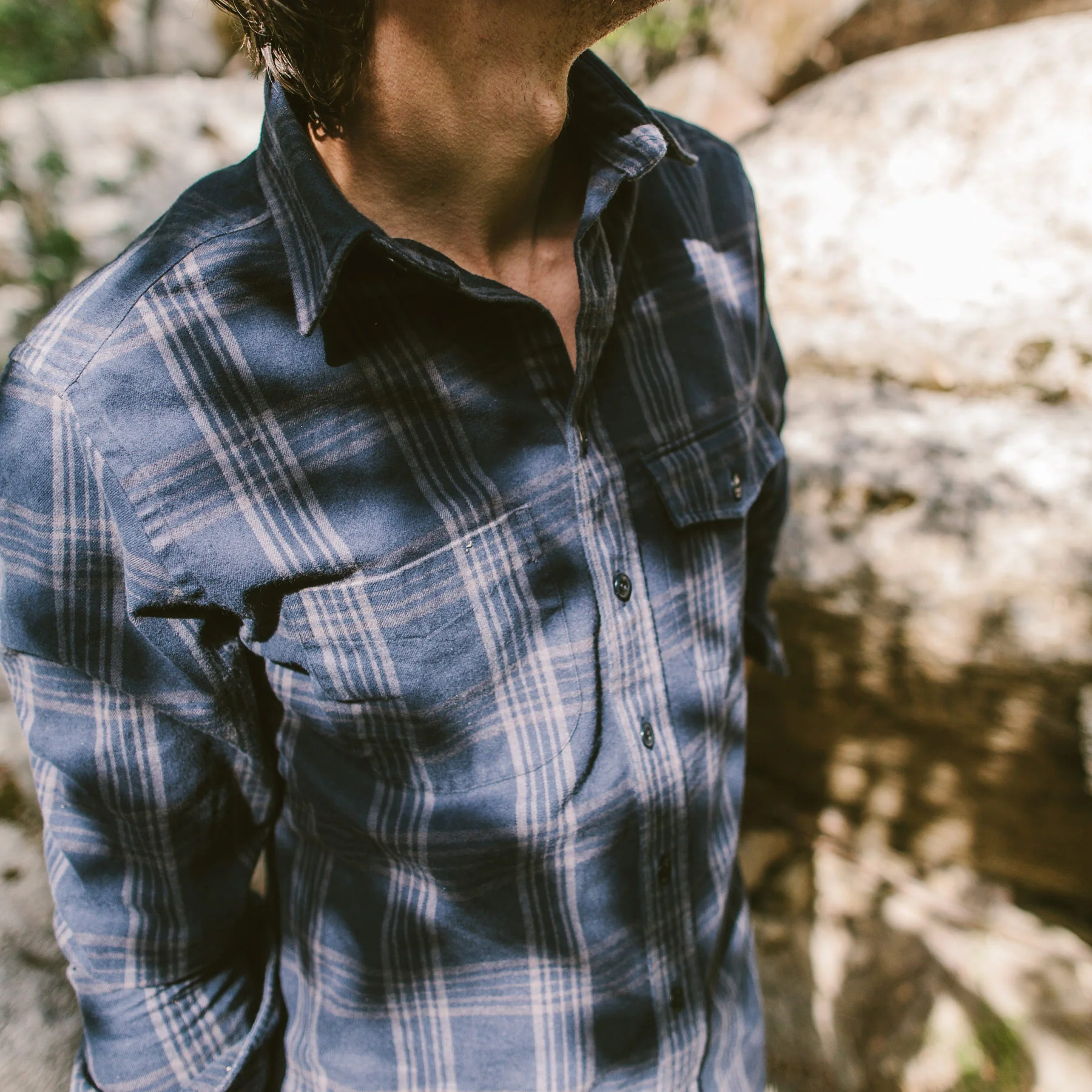 The Crater Shirt in Navy & Charcoal Plaid - Image 2