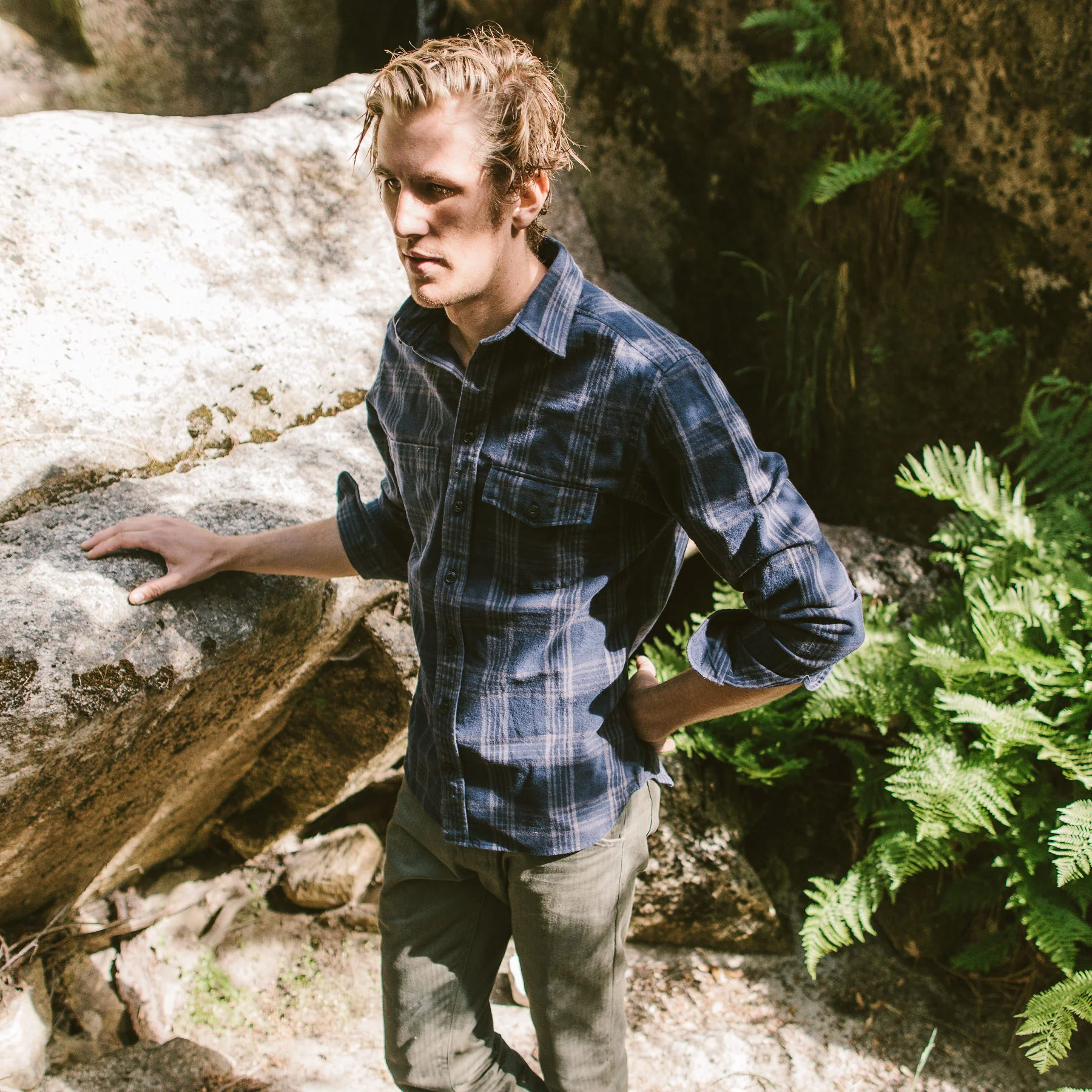 The Crater Shirt in Navy & Charcoal Plaid - Image 3