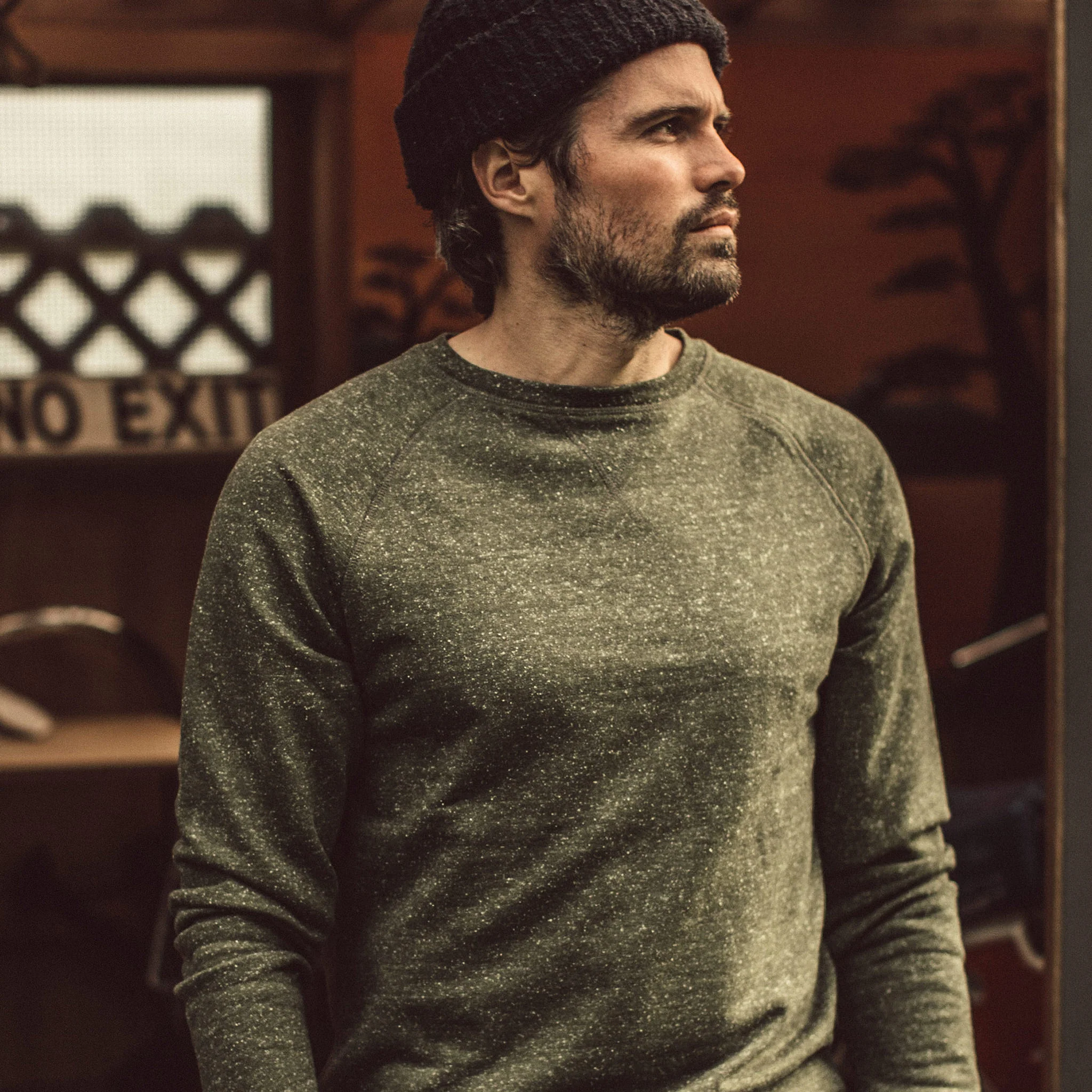 The Crewneck in French Terry Heather Olive - Image 2