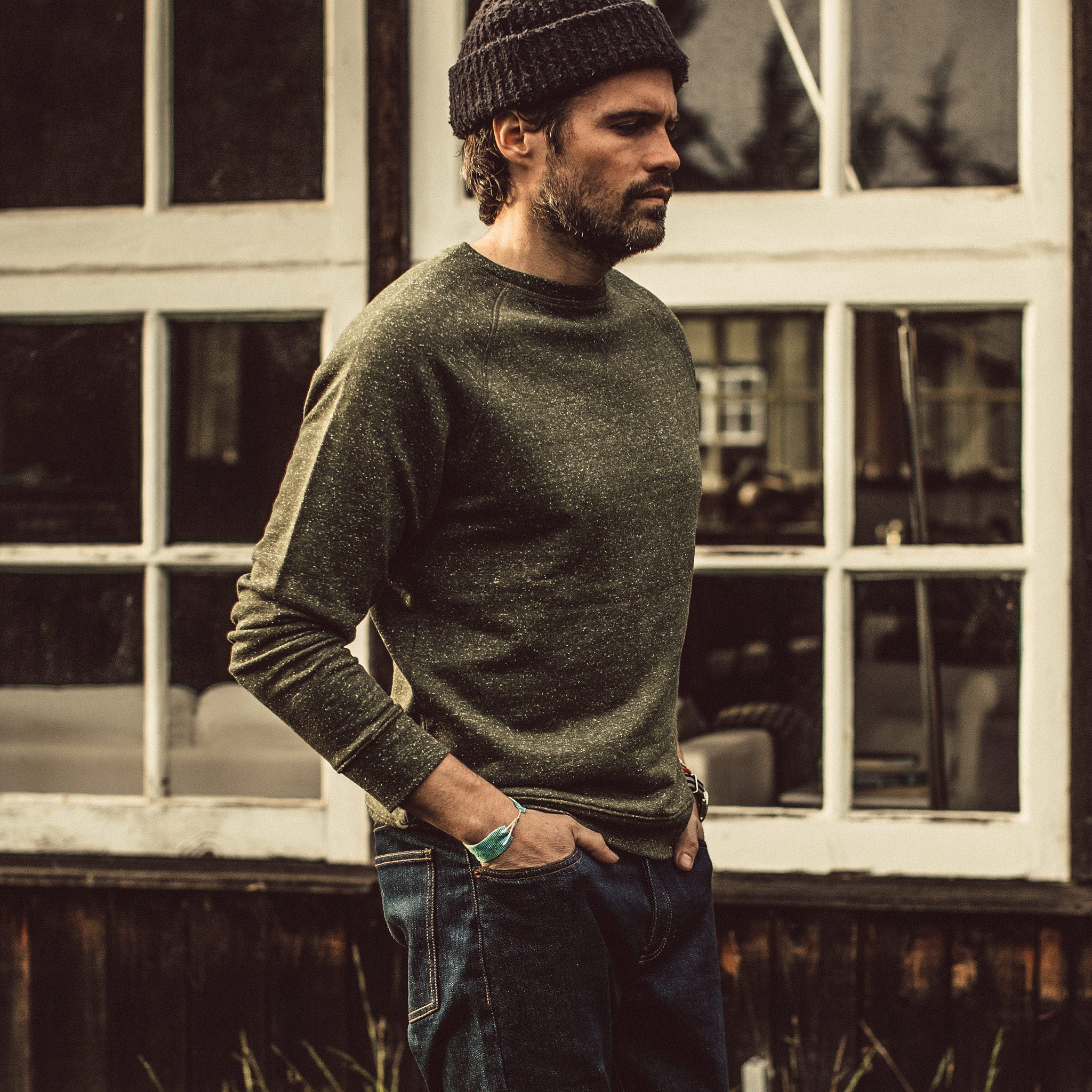 The Crewneck in French Terry Heather Olive - Image 5