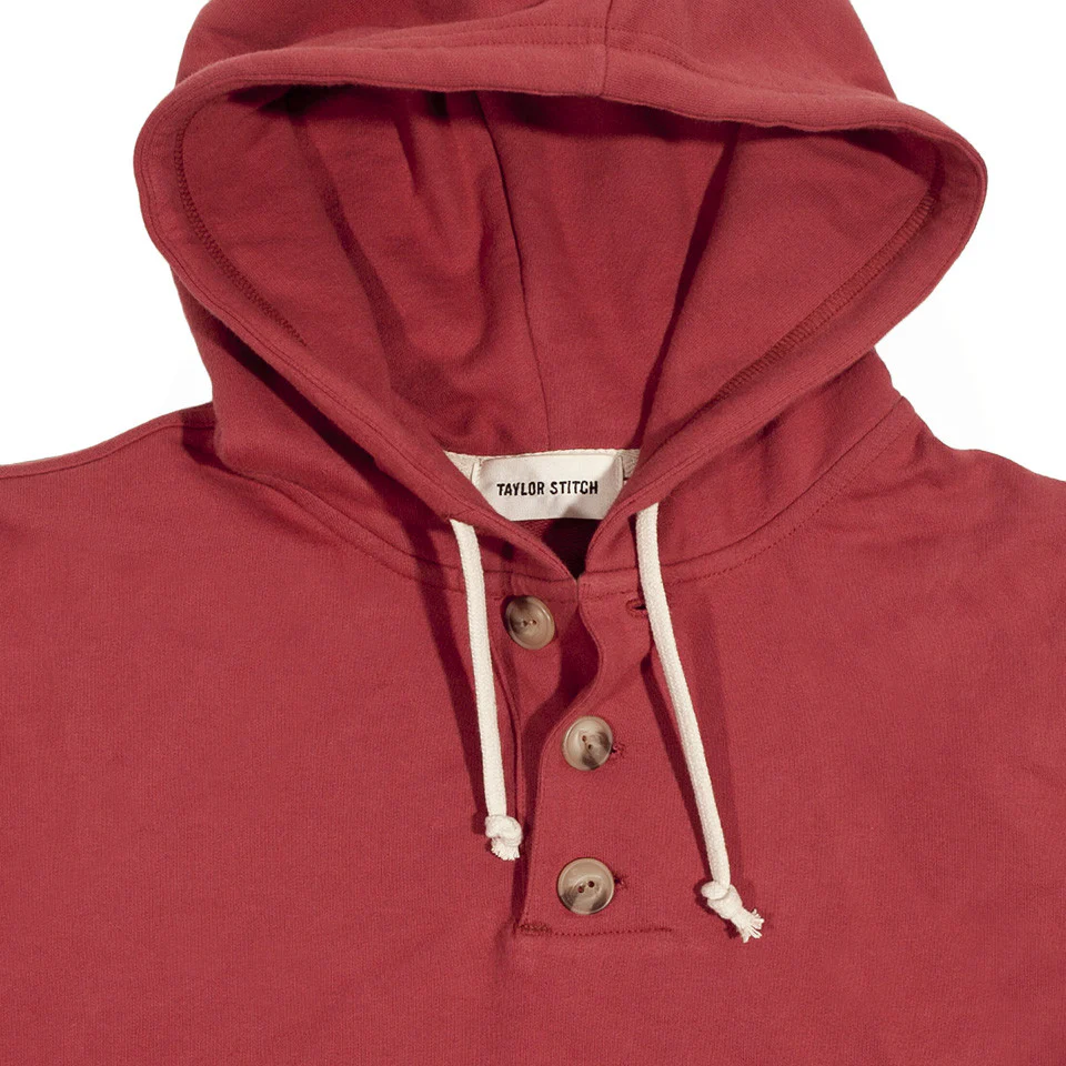 The Dusty Red 3 Button Hooded Sweatshirt - Image 2