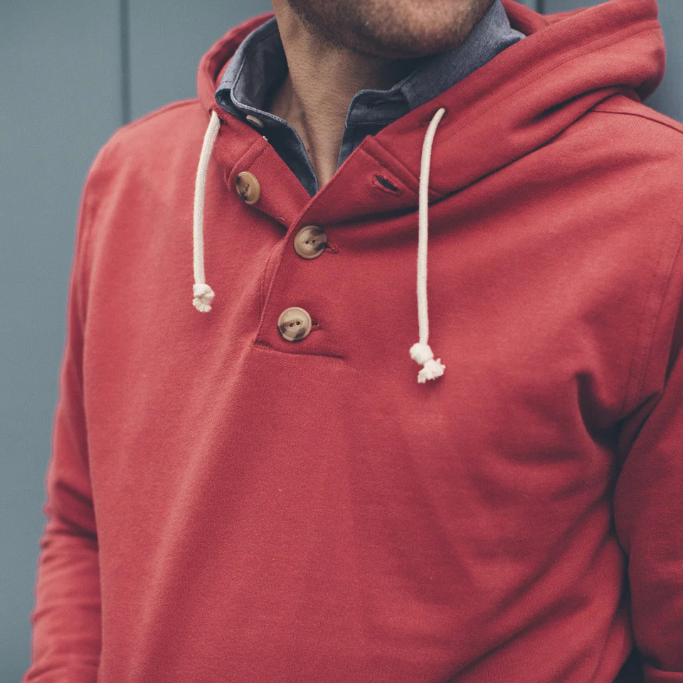 The Dusty Red 3 Button Hooded Sweatshirt - Image 4