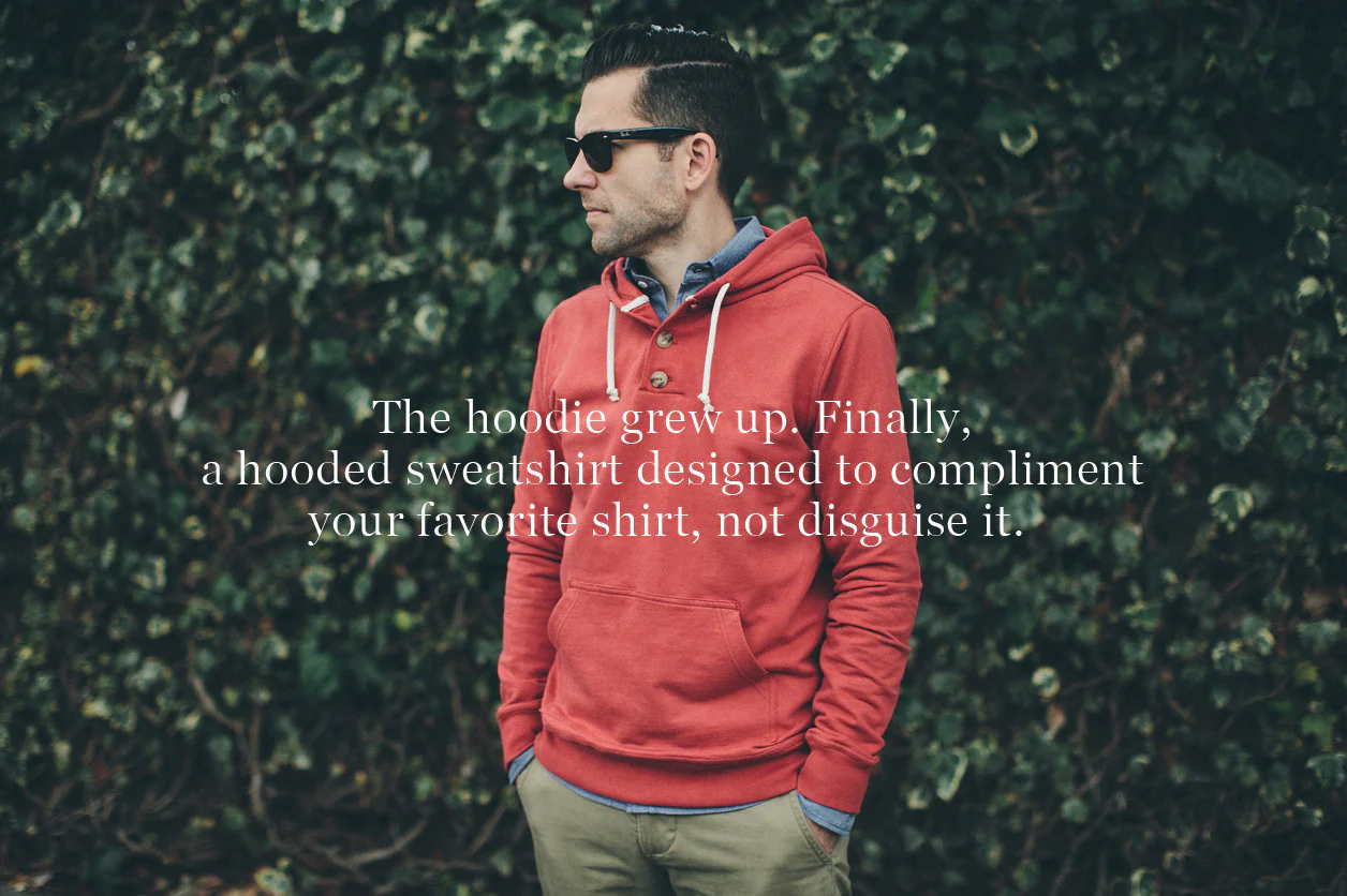 The Dusty Red 3 Button Hooded Sweatshirt - Image 7