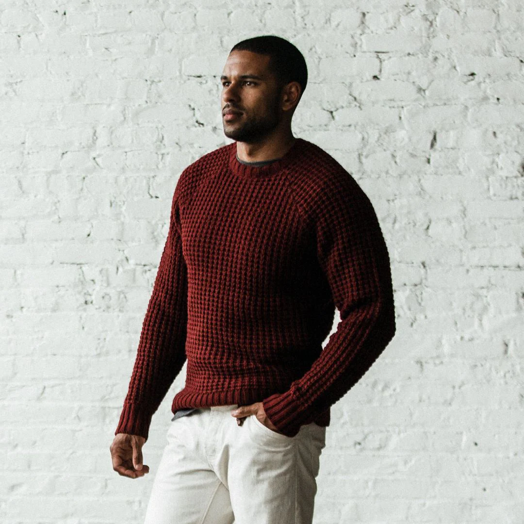 The Fisherman Sweater in Maroon Waffle - Image 4