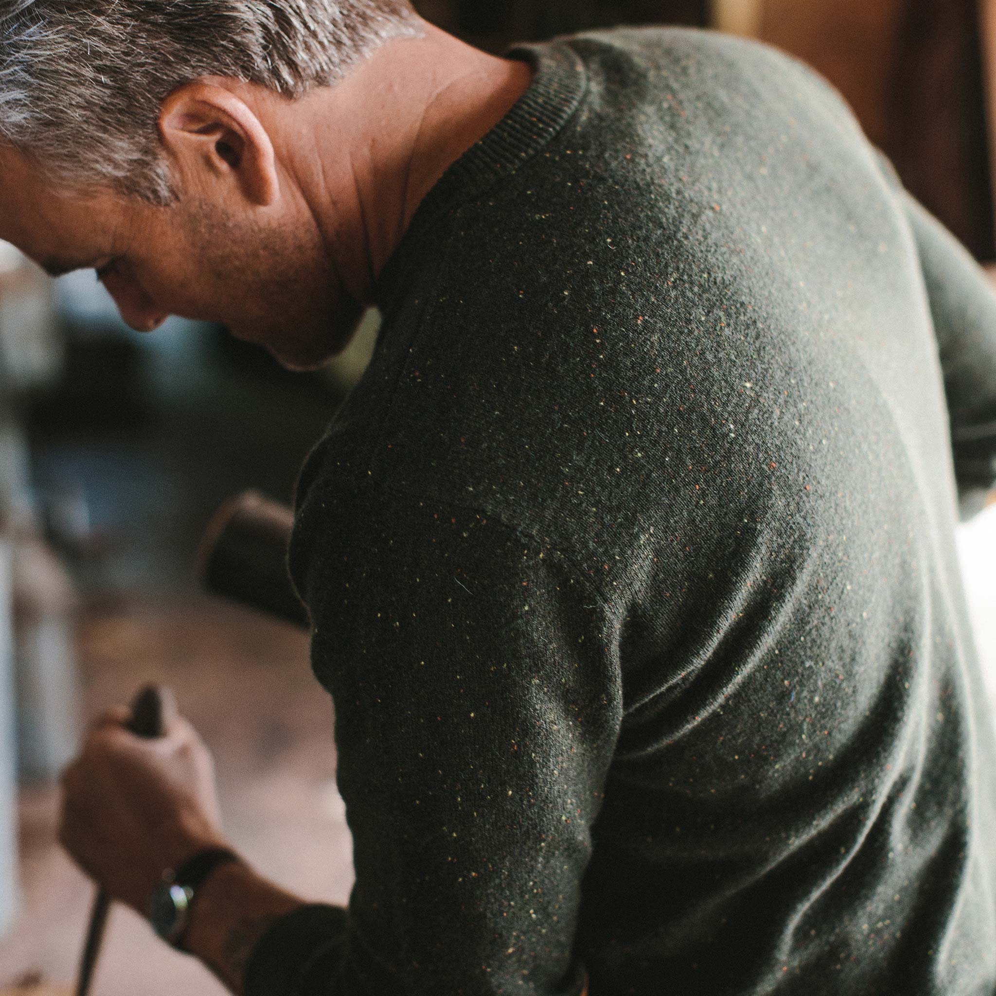 The Hardtack Sweater in Olive Cashmere Donegal - Image 4