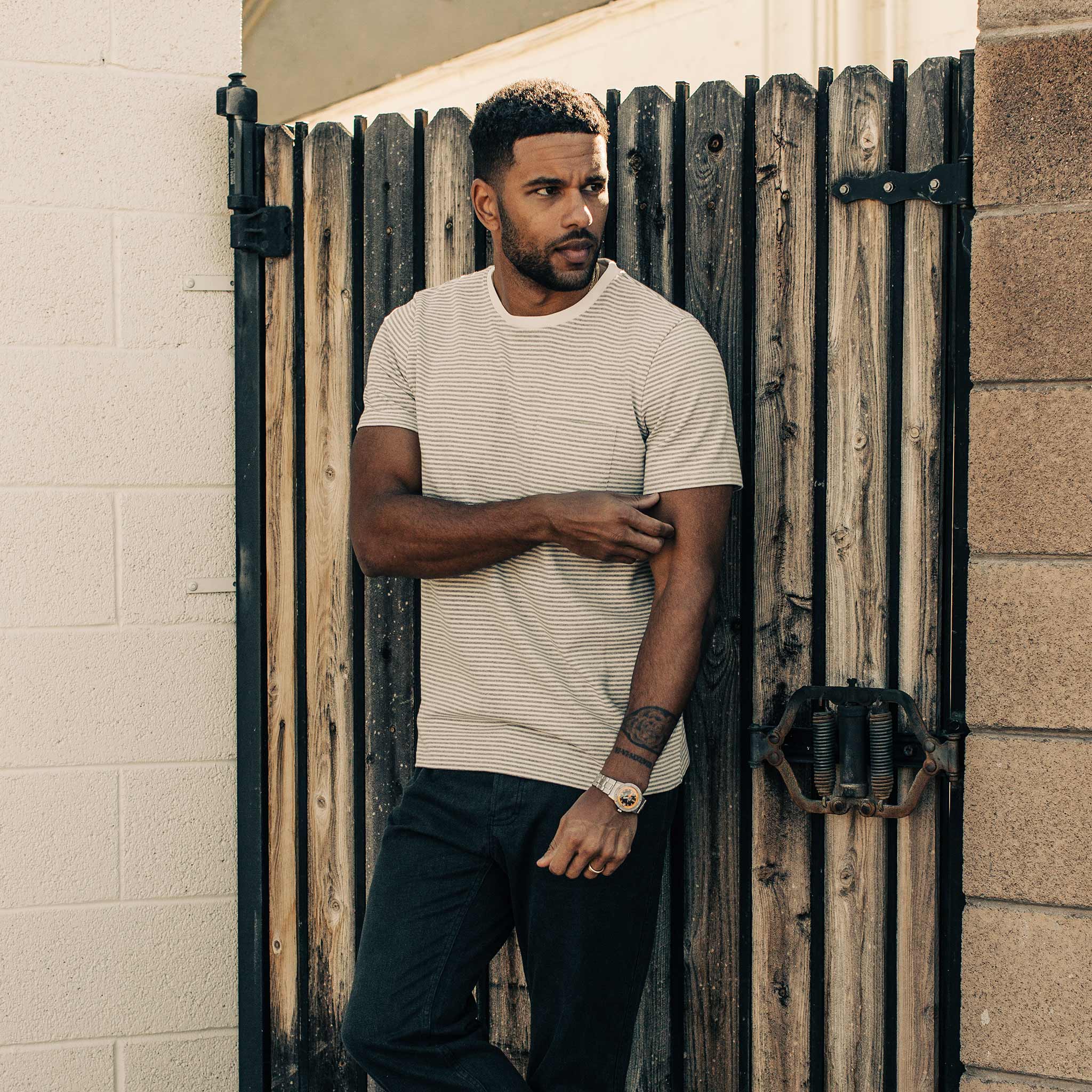 The Heavy Bag Tee in Ash Stripe - Image 2