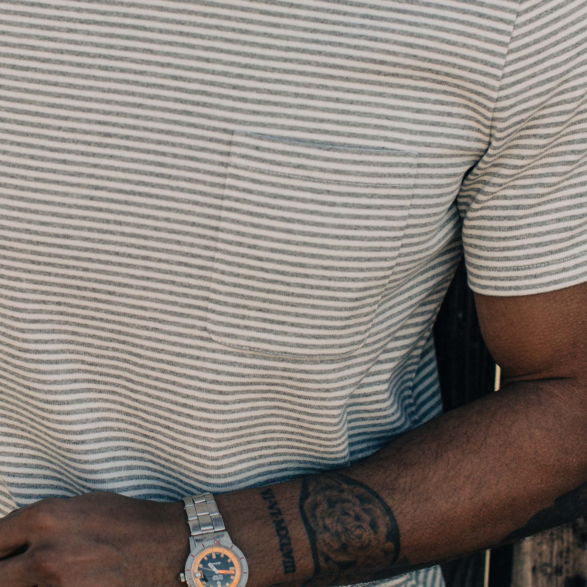 The Heavy Bag Tee in Ash Stripe - Image 4