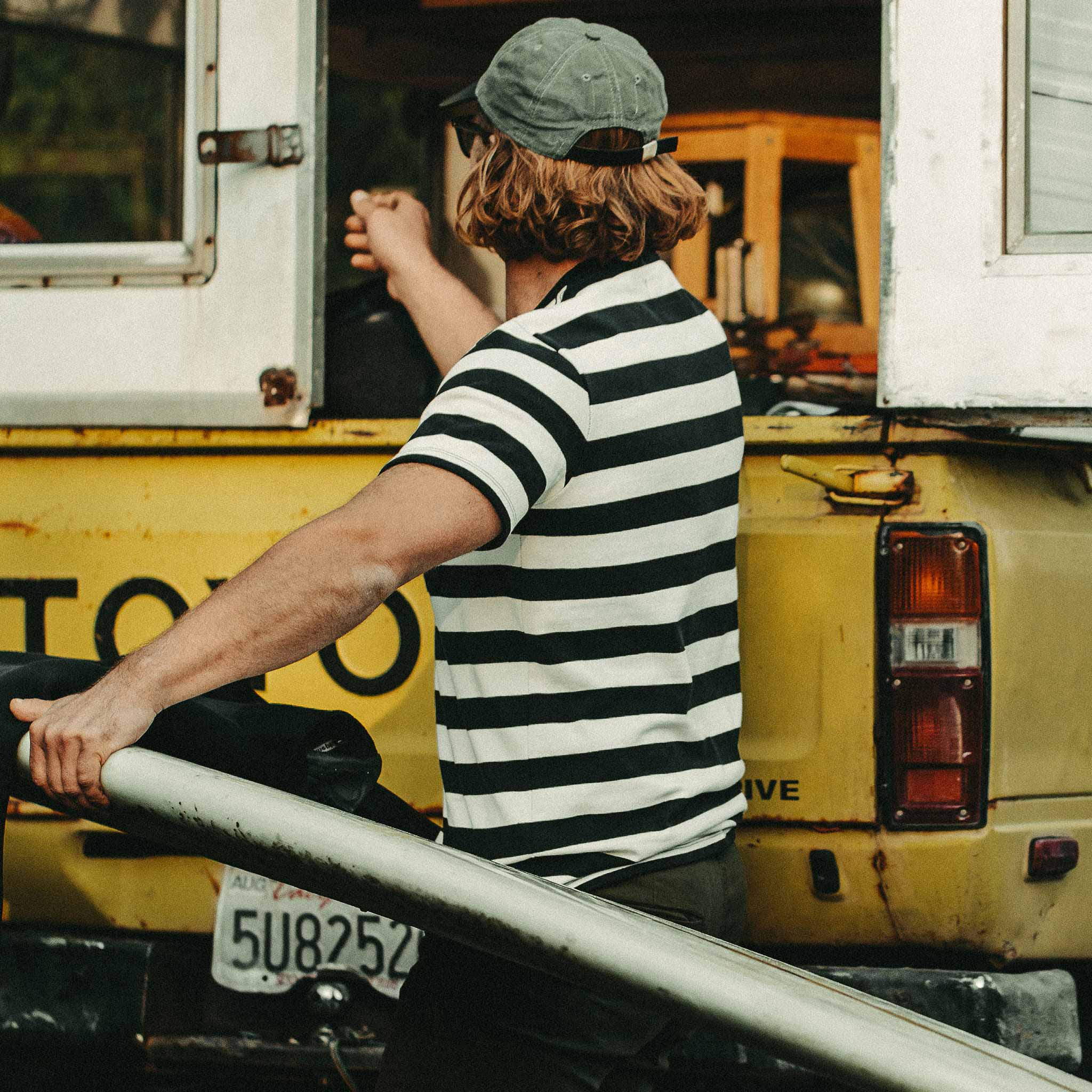 The Heavy Bag Tee in Natural & Navy Rugby Stripe - Image 4