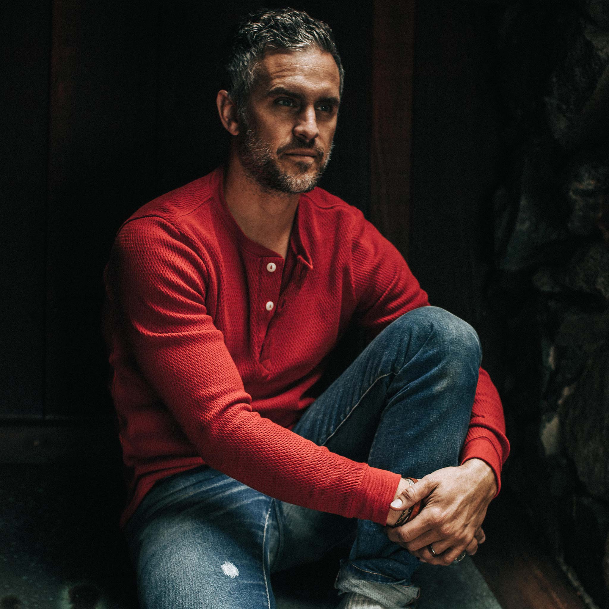 The Heavy Bag Waffle Henley in Cardinal - Image 2