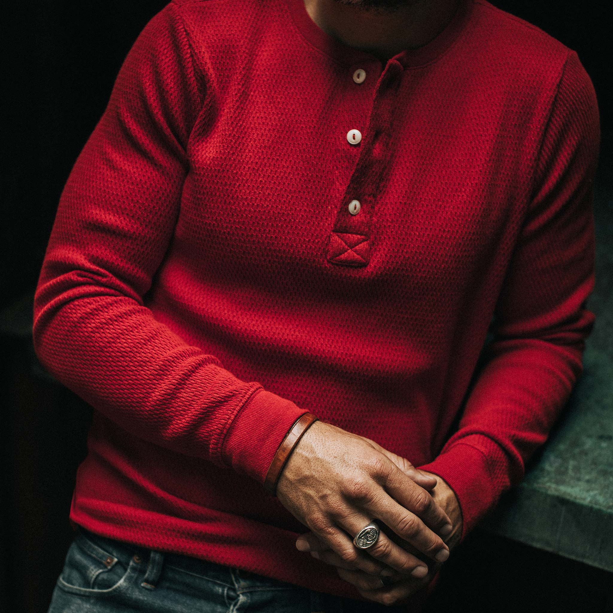 The Heavy Bag Waffle Henley in Cardinal - Image 3