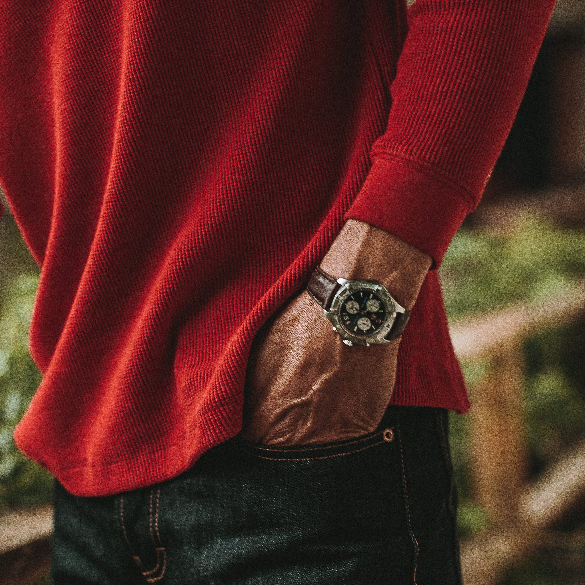 The Heavy Bag Waffle Henley in Cardinal - Image 3