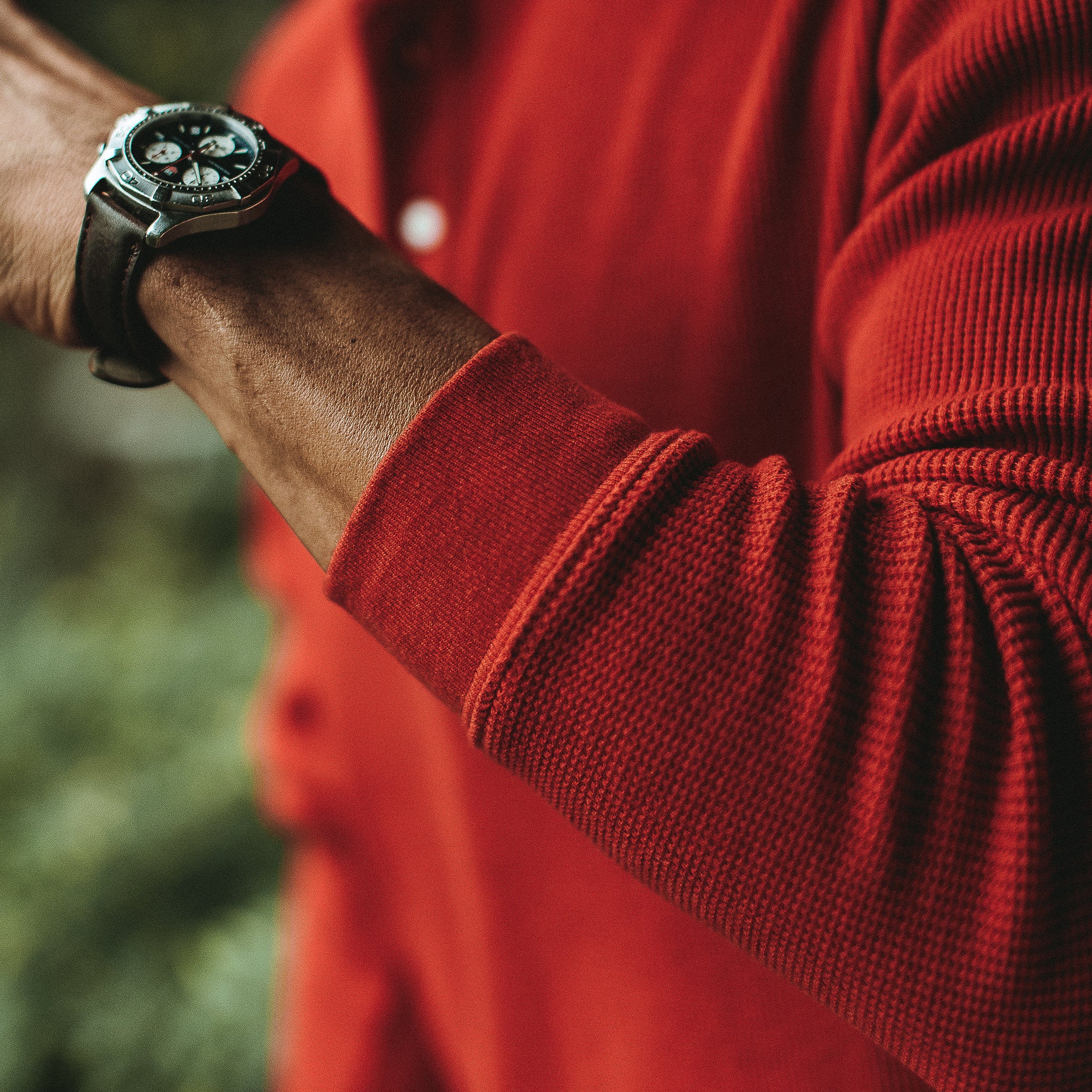 The Heavy Bag Waffle Henley in Cardinal - Image 5