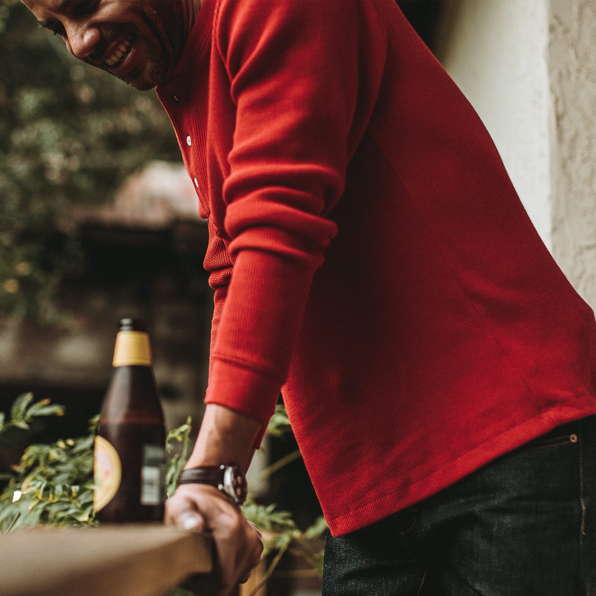 The Heavy Bag Waffle Henley in Cardinal - Image 6