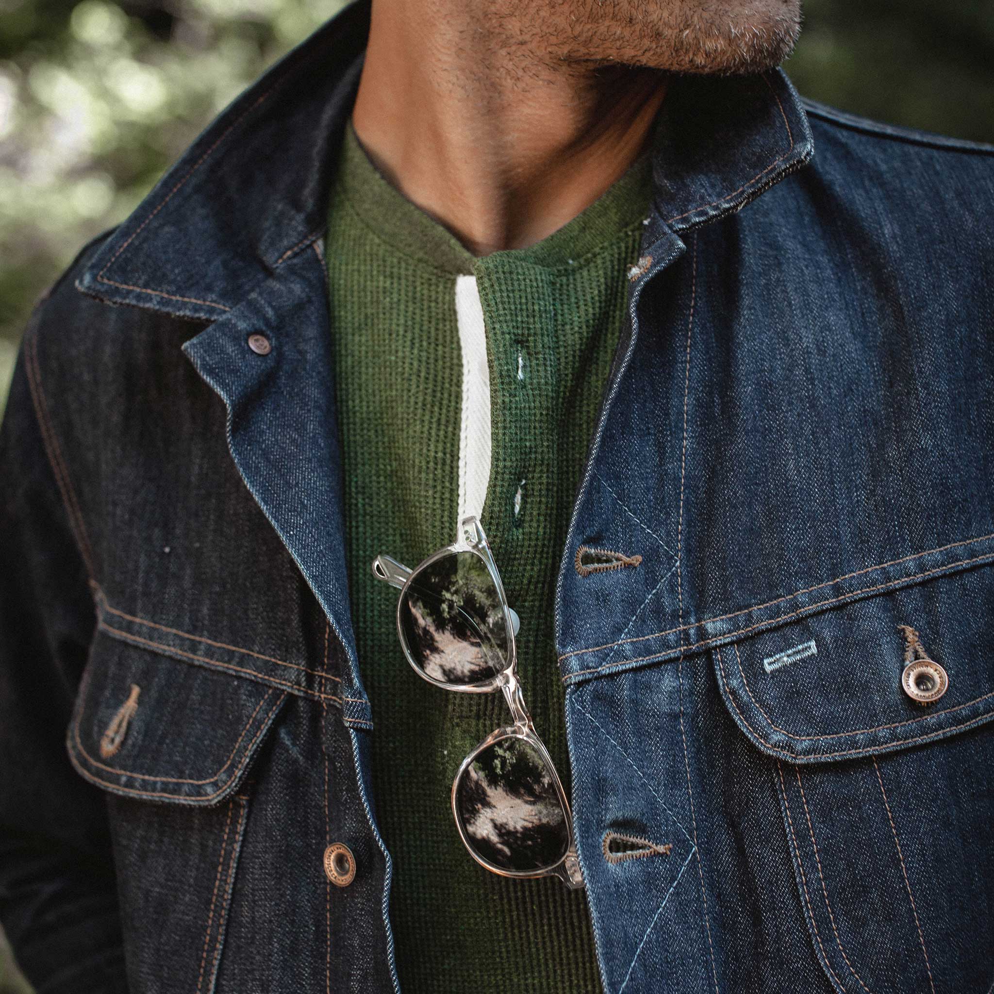 The Heavy Bag Waffle Henley in Heather Olive - Image 3