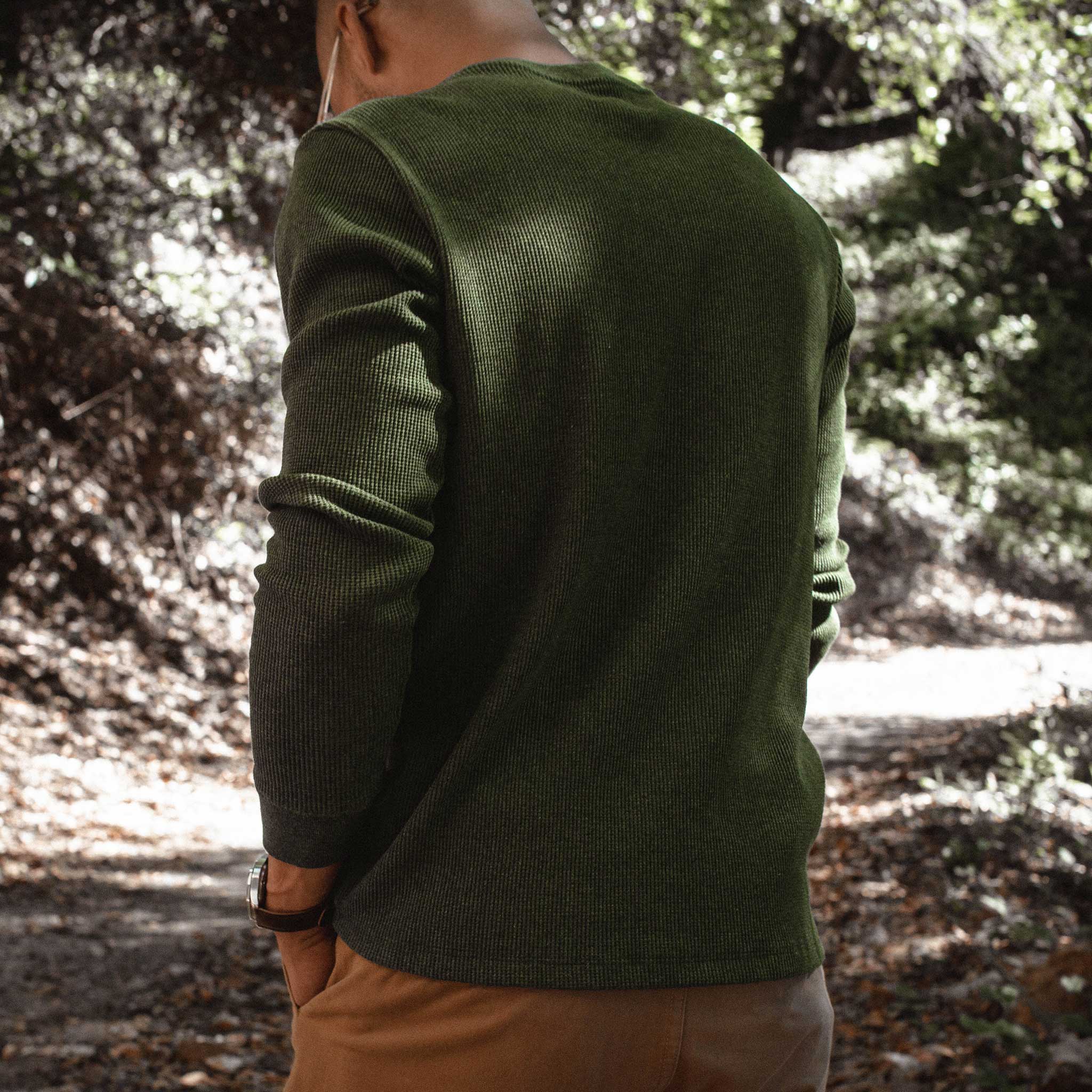 The Heavy Bag Waffle Henley in Heather Olive - Image 4