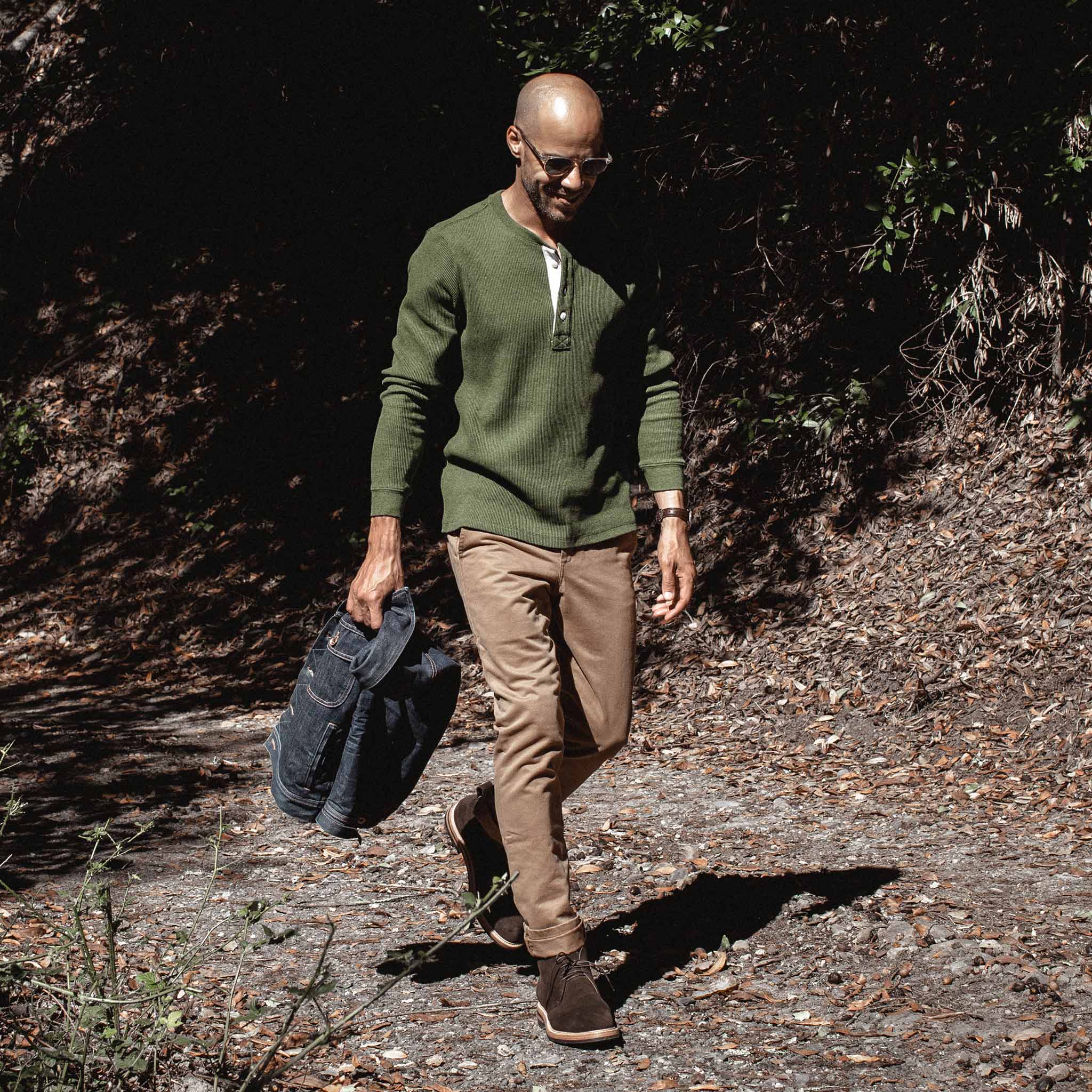 The Heavy Bag Waffle Henley in Heather Olive - Image 5