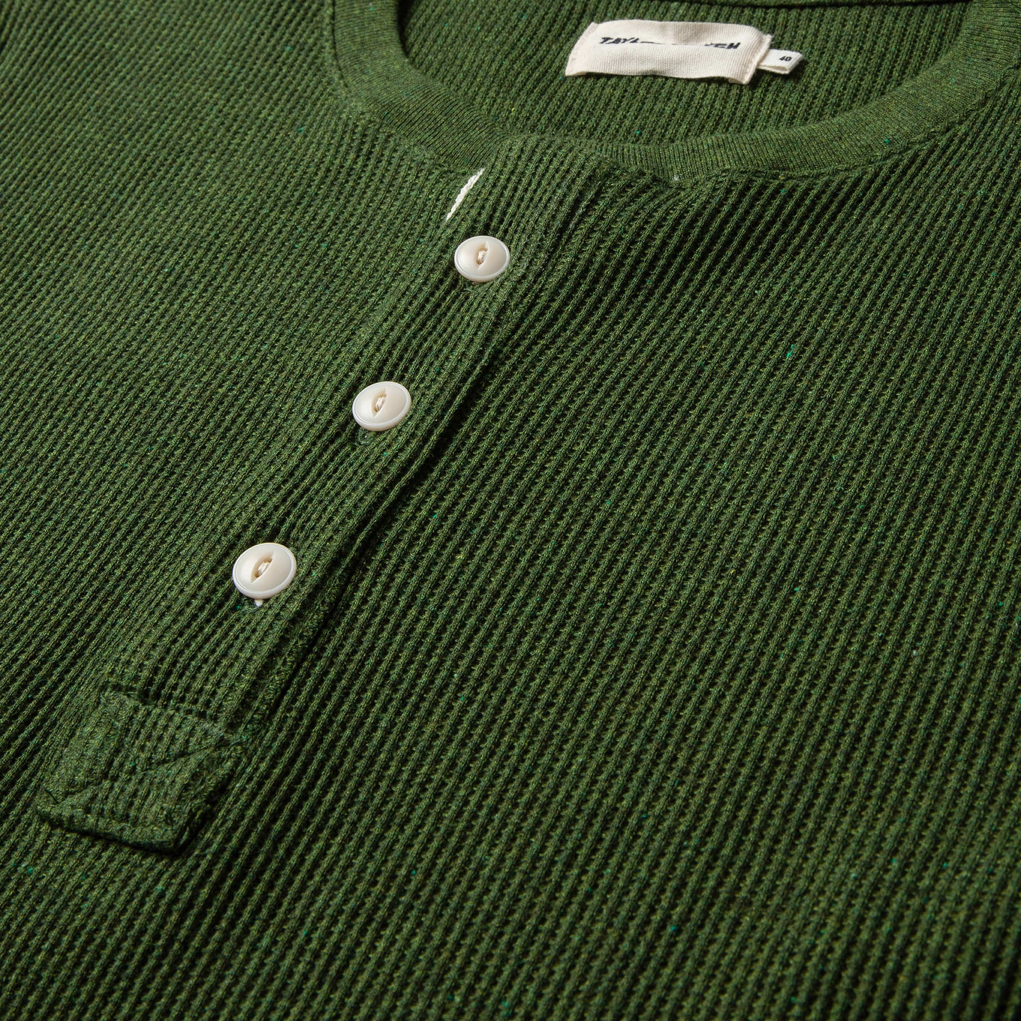 The Heavy Bag Waffle Henley in Heather Olive - Image 6