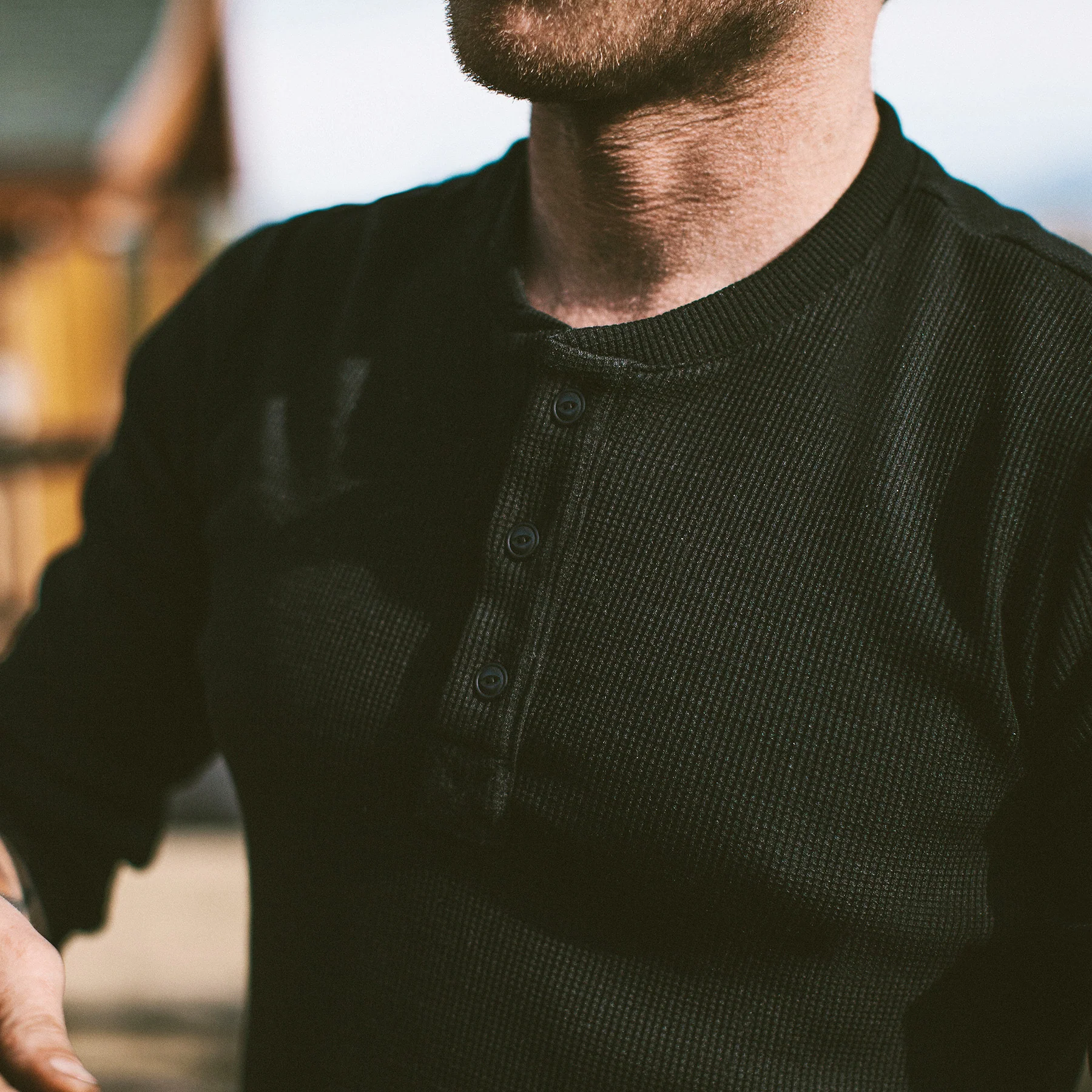 The Henley in Black Merino Waffle - Image 3