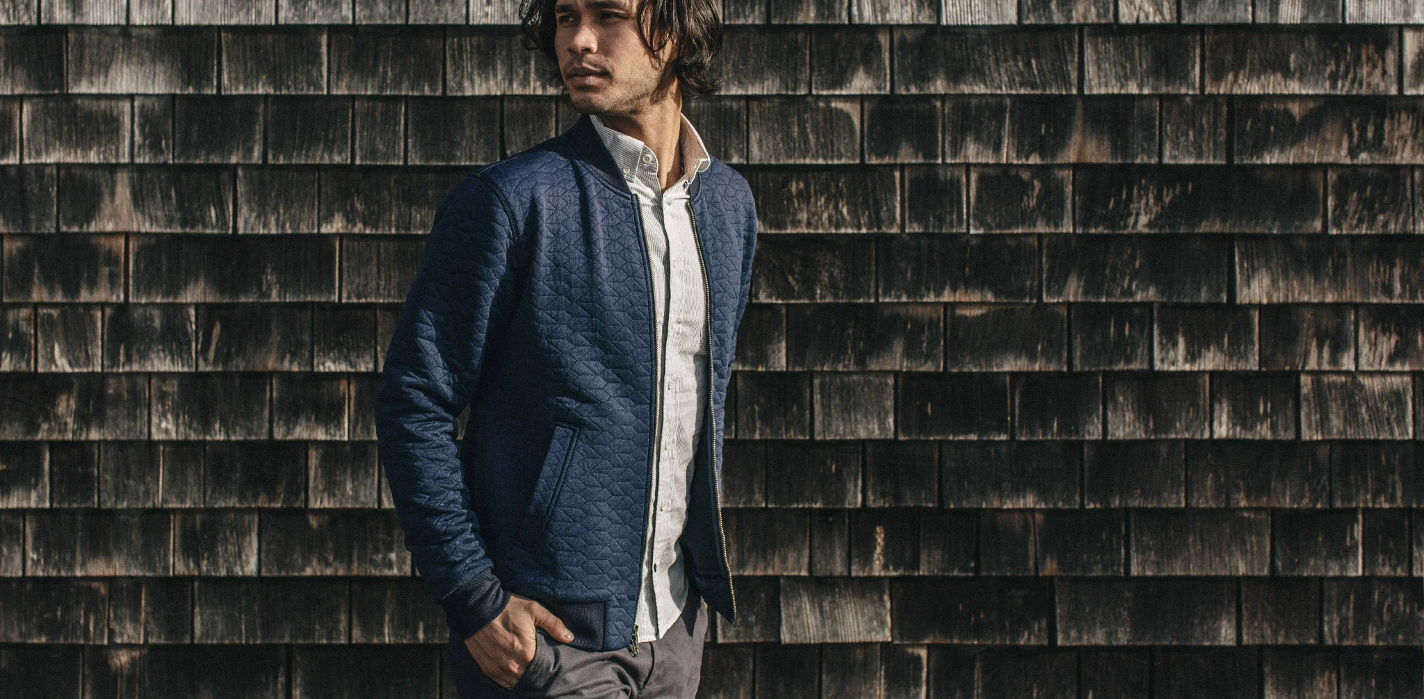 The Inverness Bomber in Navy Knit Quilt - Image 11