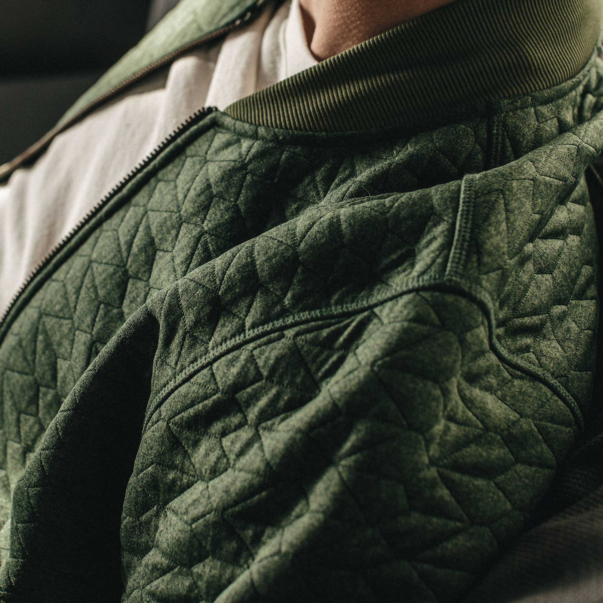 The Inverness Bomber in Olive Knit Quilt - Image 3