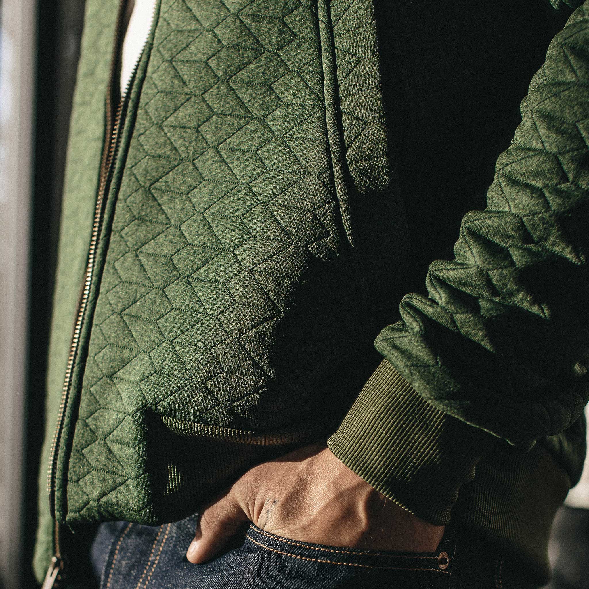 The Inverness Bomber in Olive Knit Quilt - Image 5
