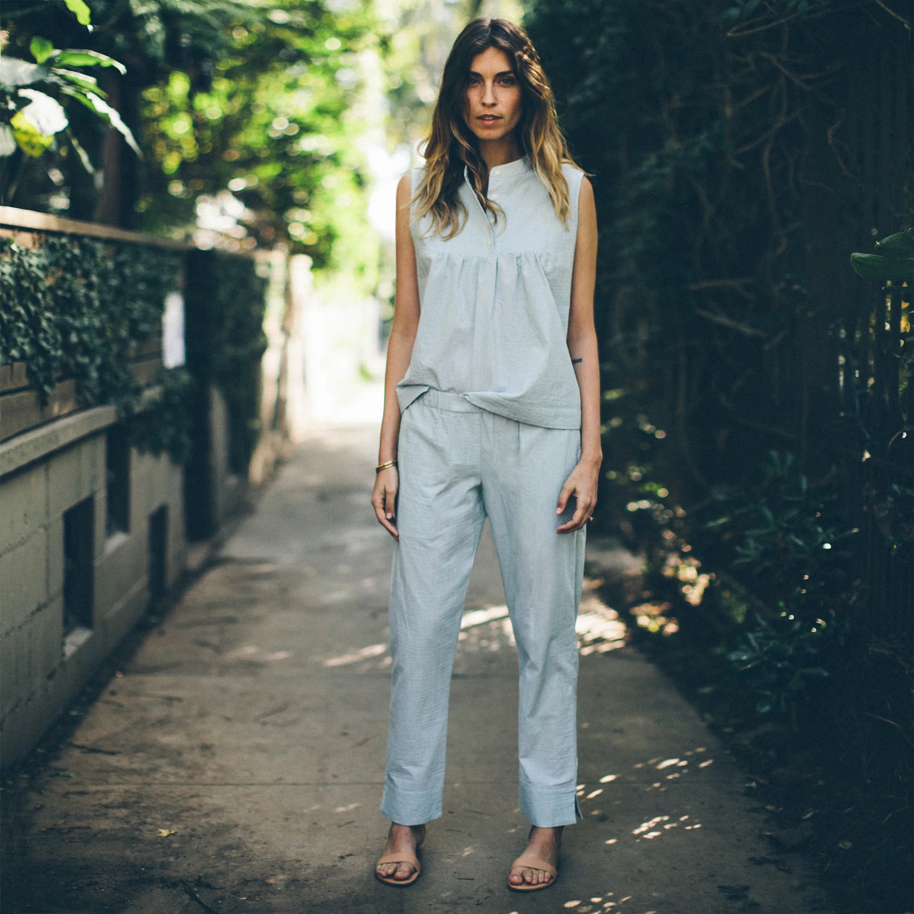 The Isla Pant in Seafoam Striped Cotton - Image 2