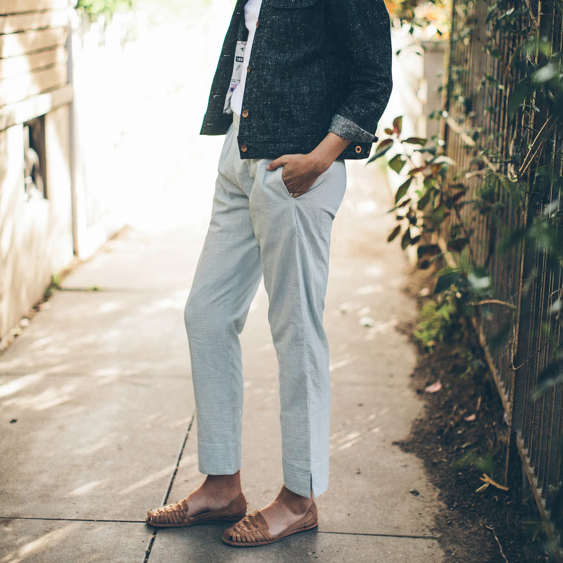 The Isla Pant in Seafoam Striped Cotton - Image 3