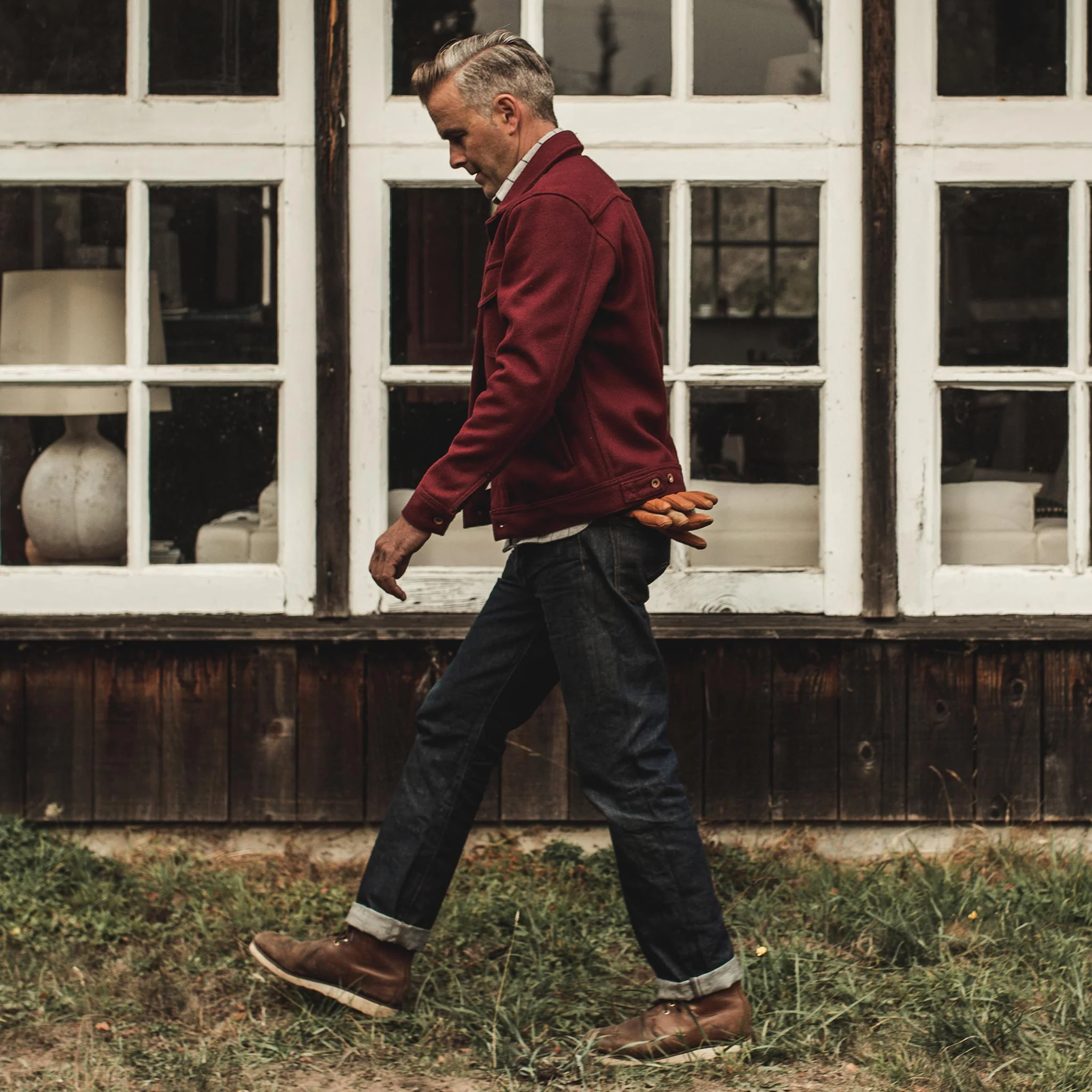 The Long Haul Jacket in Burgundy Melton Wool - Image 2
