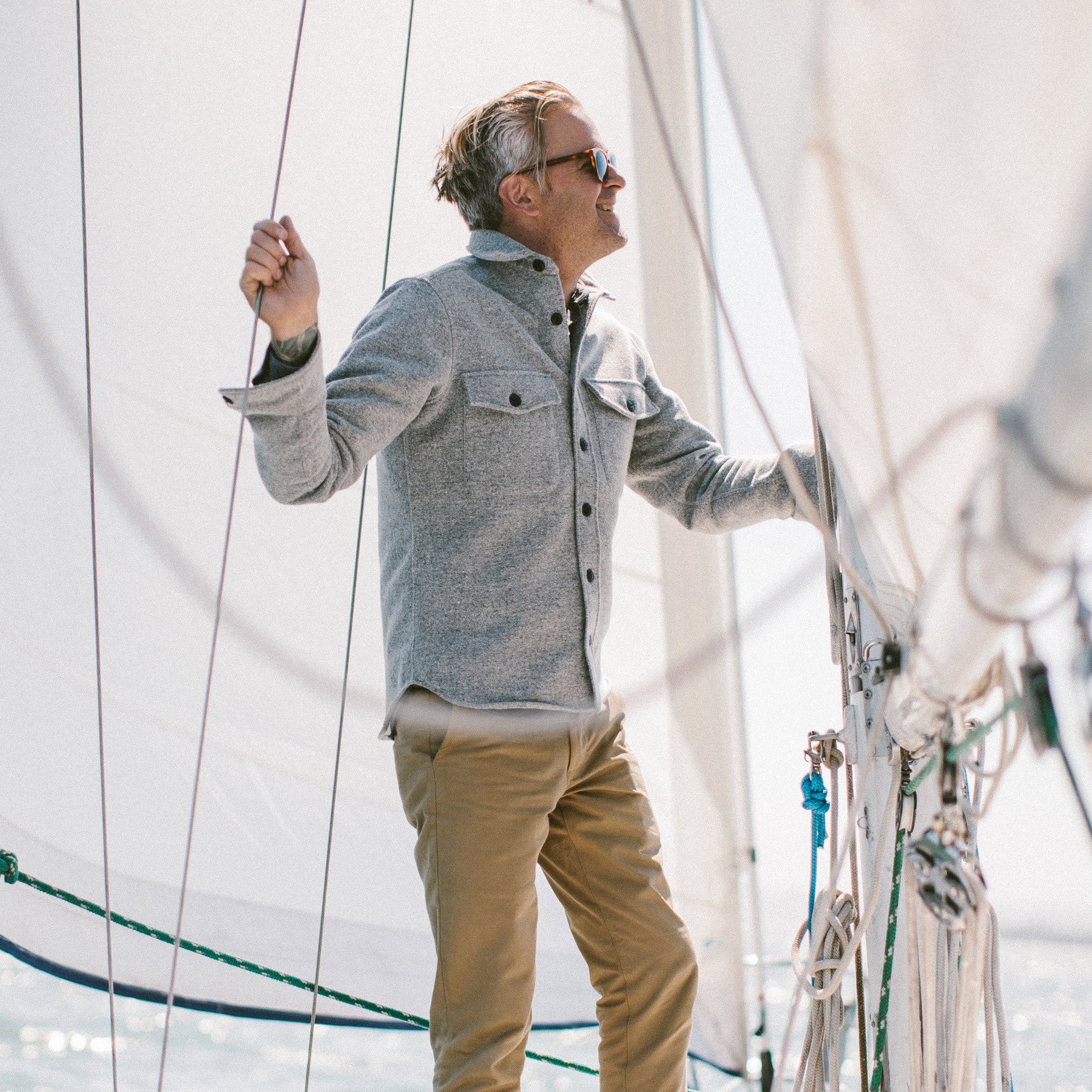 The Maritime Shirt Jacket in Ash Donegal Lambswool - Image 3