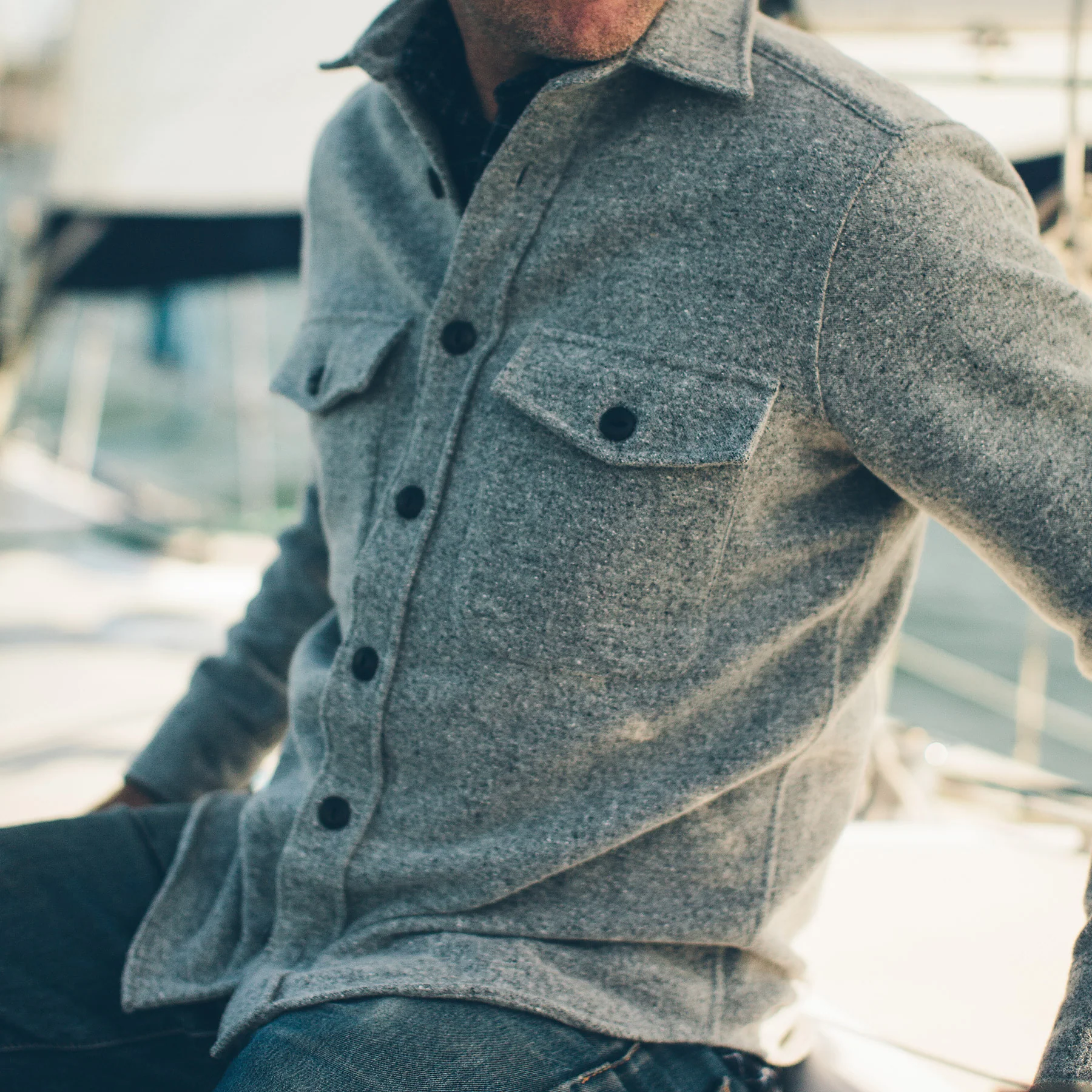 The Maritime Shirt Jacket in Ash Donegal Lambswool - Image 5